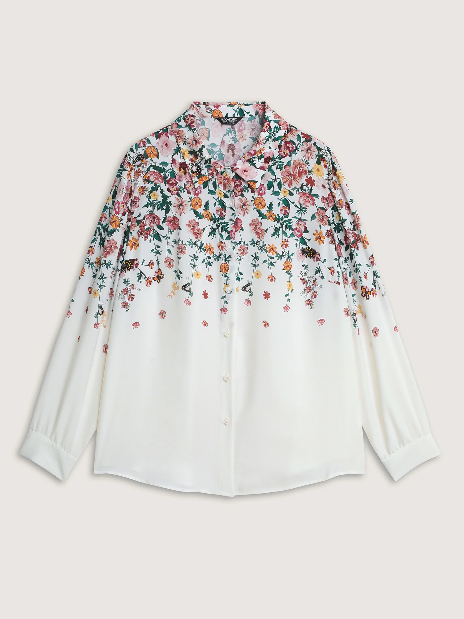 Floral Print Neckline Button-Down Blouse - Image 8