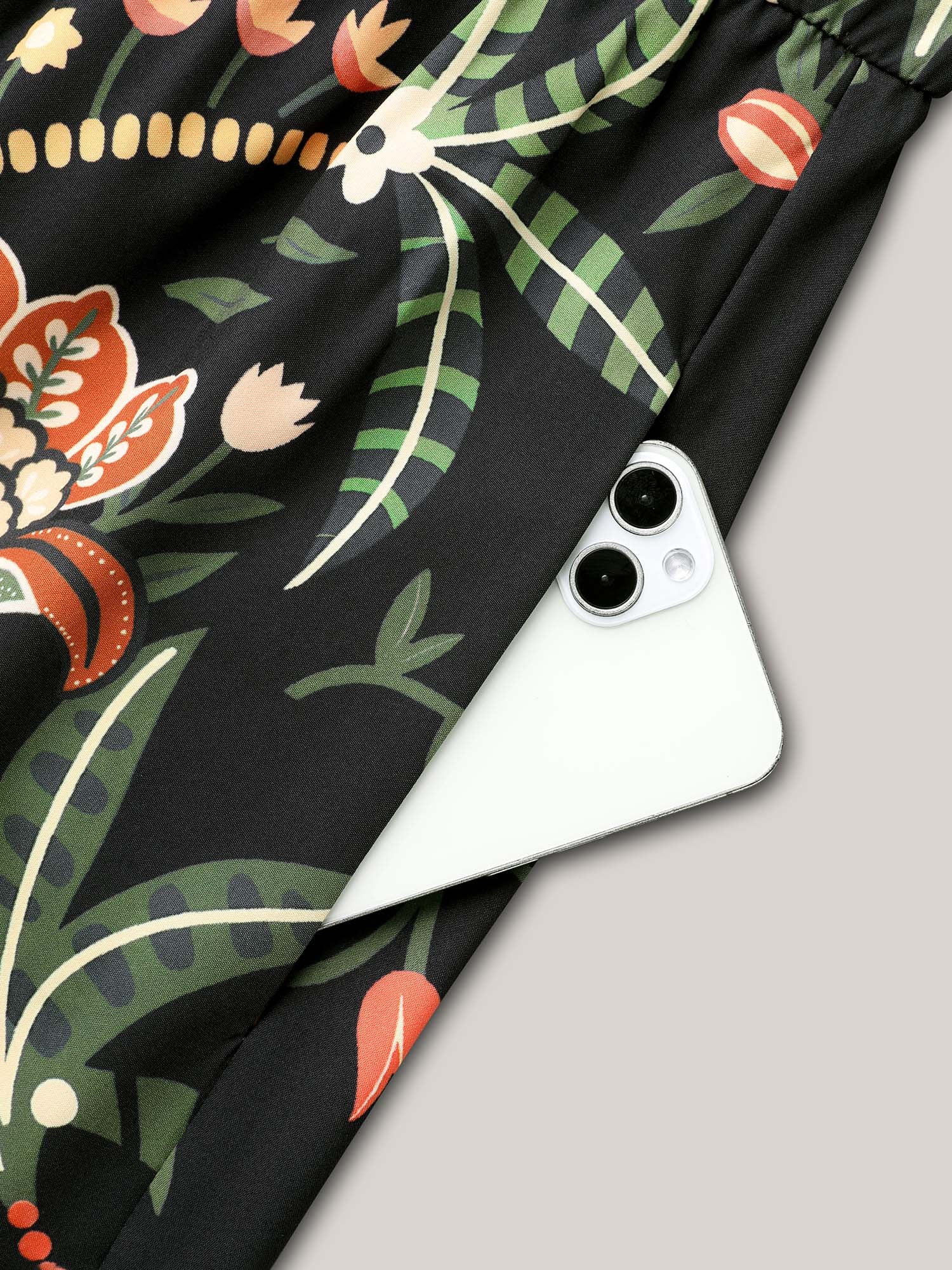 Floral Print Notched Collar Elastic Waist Dress - Image 6