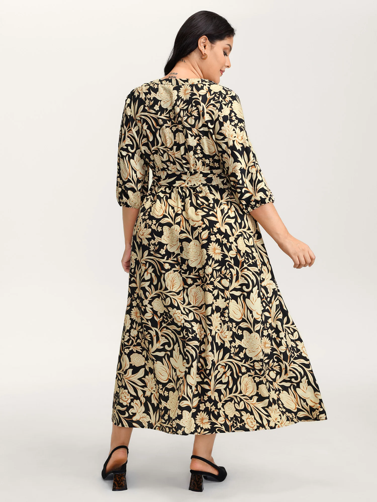 Floral Print Notched Collar Maxi Dress - Image 4