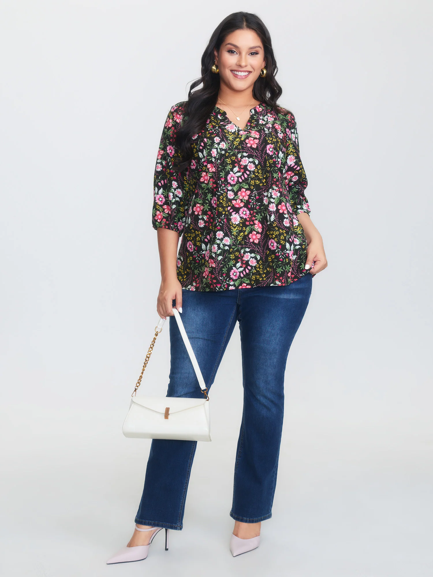 Floral Print Notched Collar Shirt - Image 3