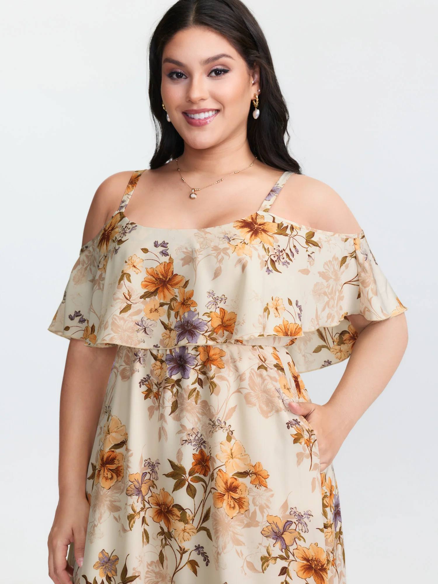 Floral Print Off-Shoulder Midi Dress - Image 2