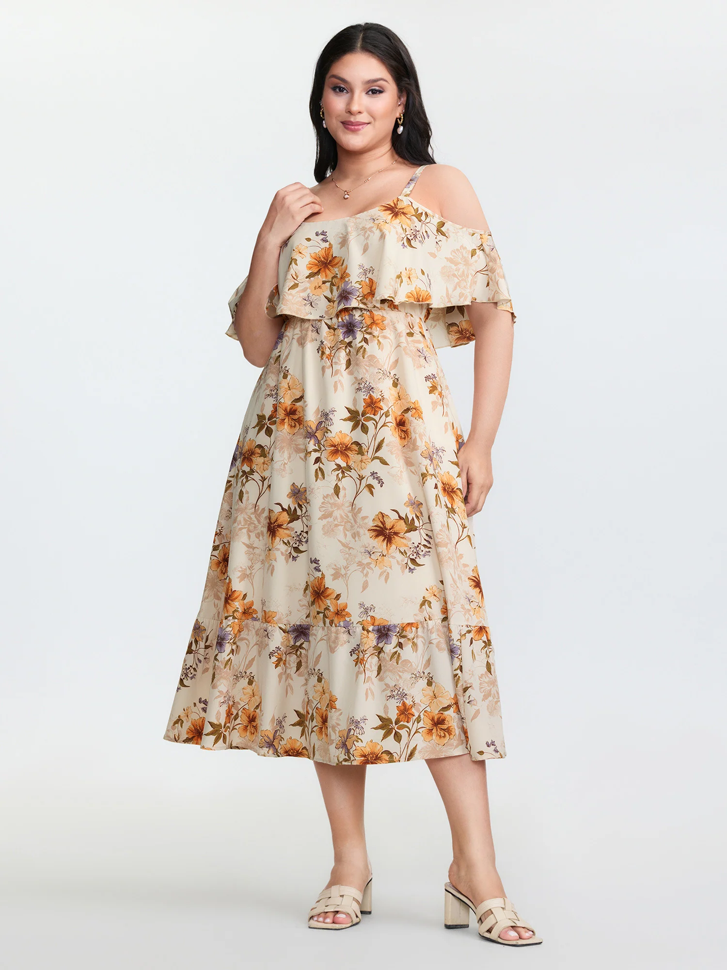 Floral Print Off-Shoulder Midi Dress - Image 3