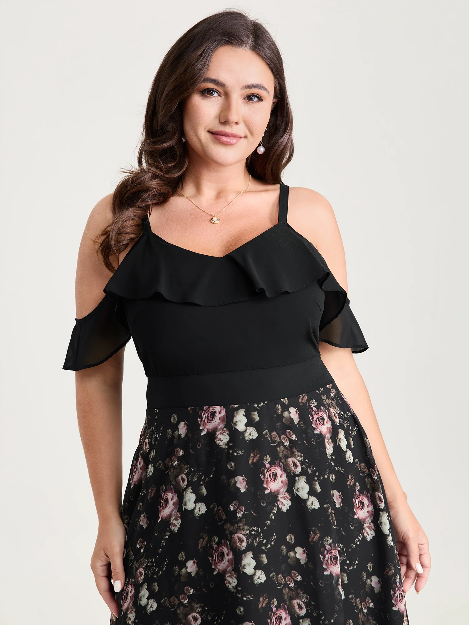 Floral Print Off-Shoulder Ruffled Midi Dress - Image 2