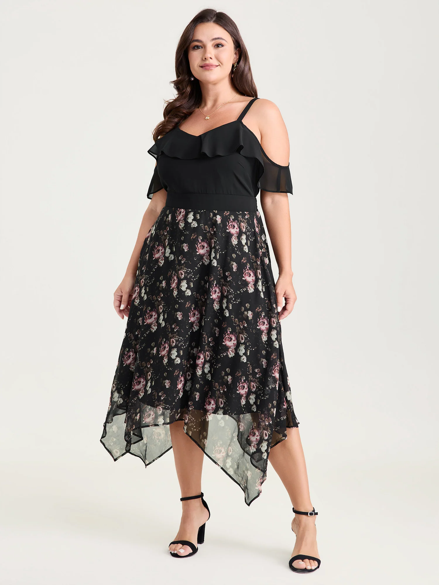 Floral Print Off-Shoulder Ruffled Midi Dress - Image 3