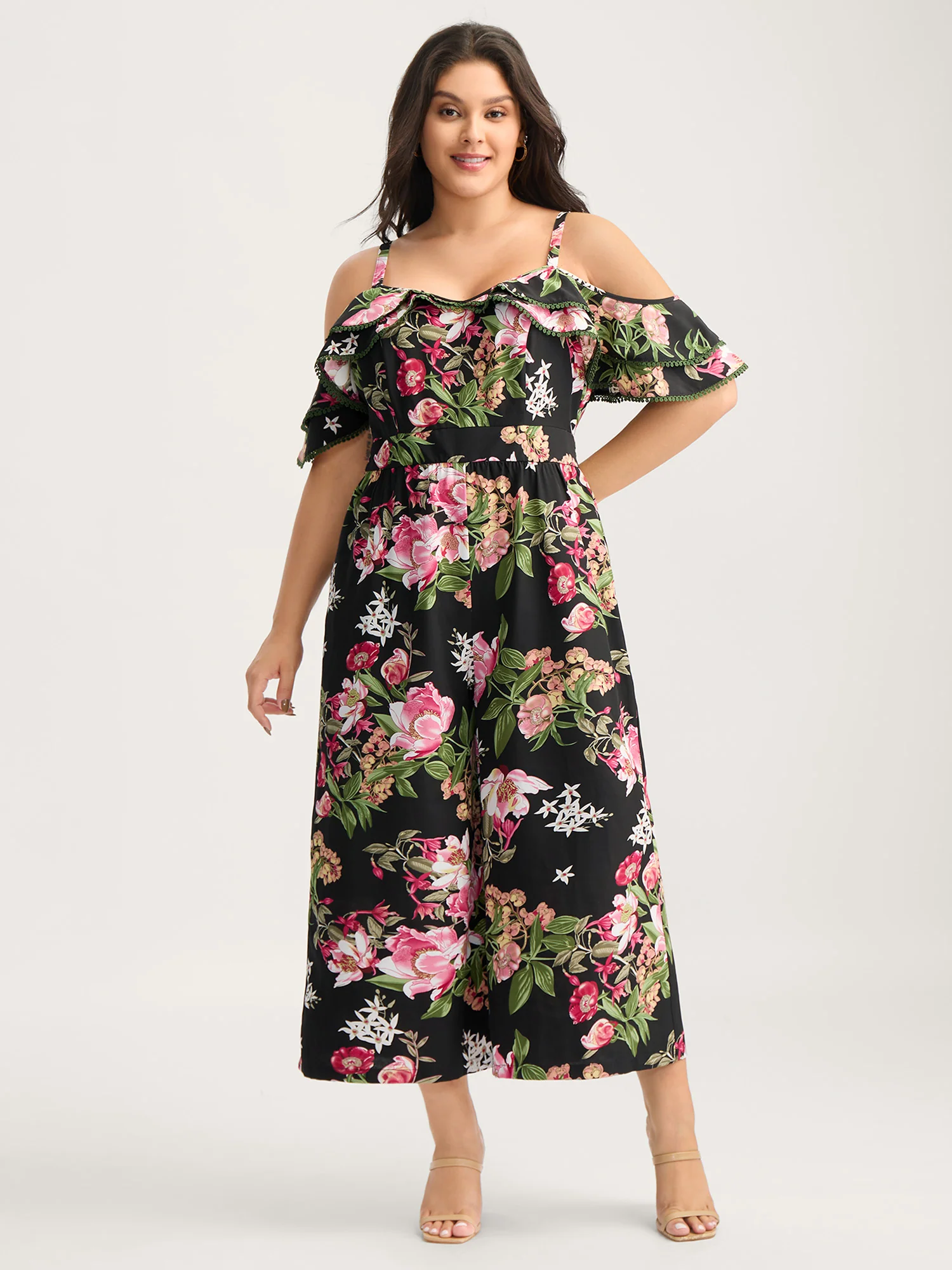 Floral Print Off-Shoulder Wide-Leg Jumpsuit - Image 2