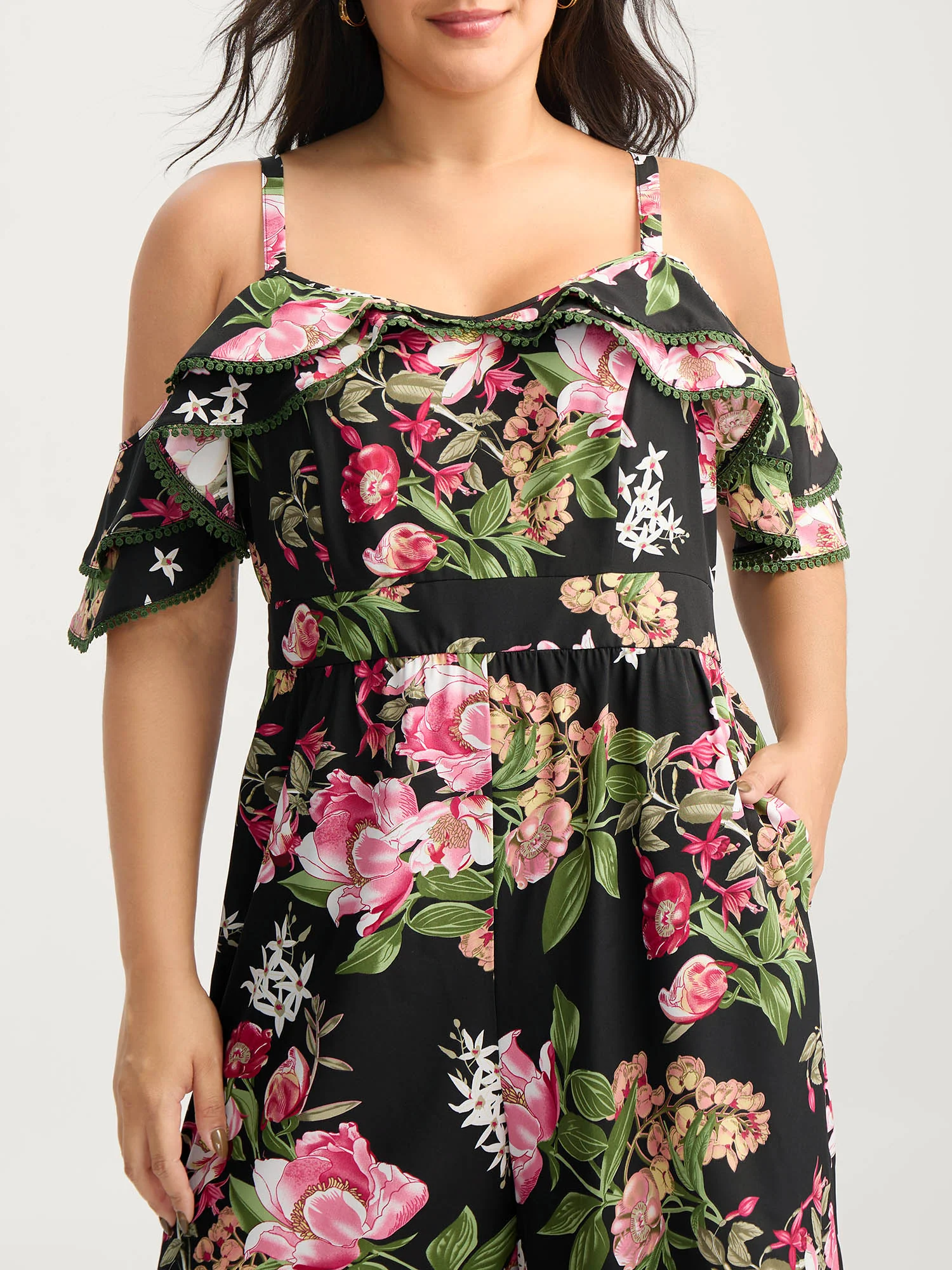 Floral Print Off-Shoulder Wide-Leg Jumpsuit - Image 3