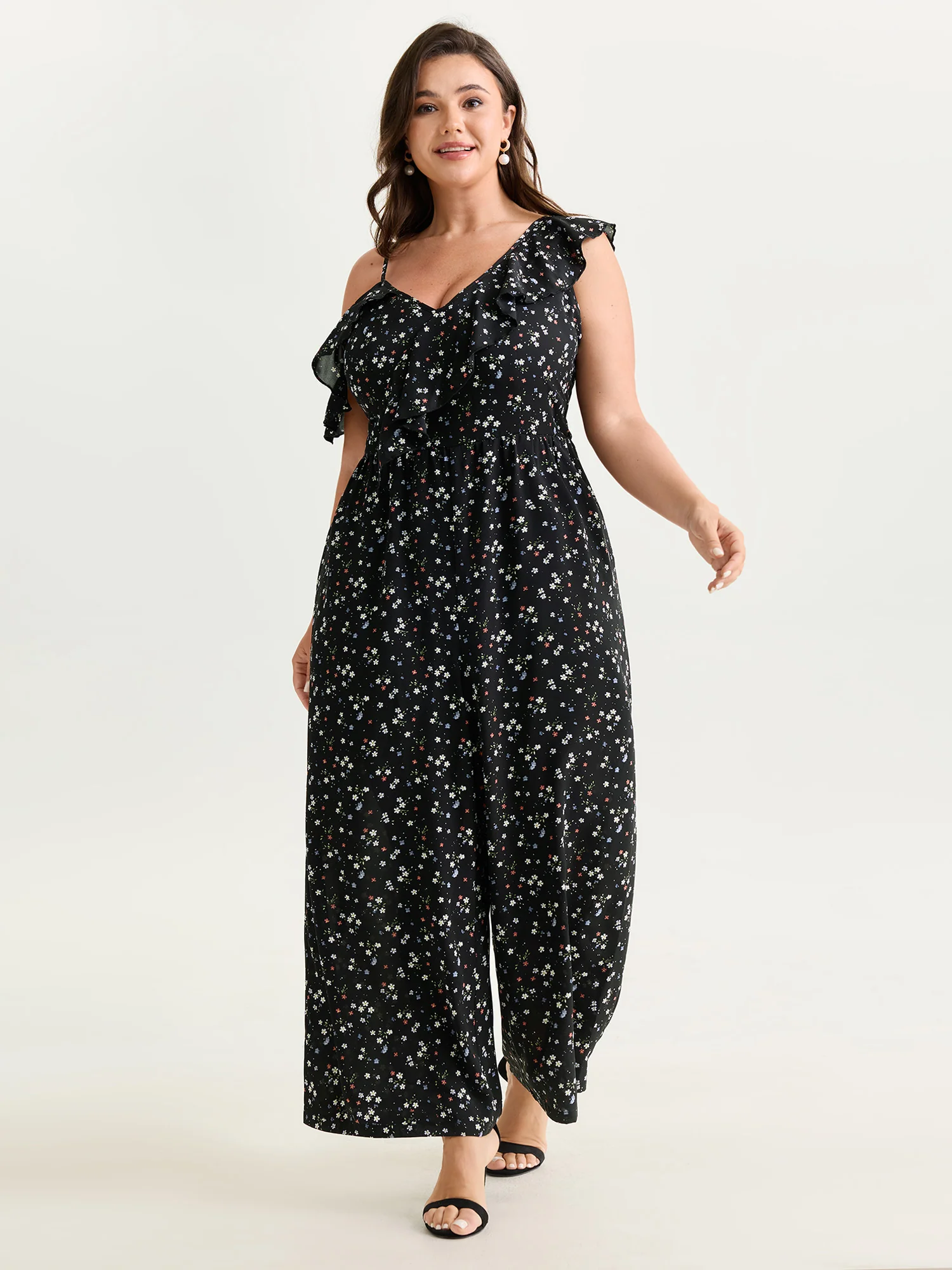 Floral Print One-Shoulder Ruffled Jumpsuit - Image 3