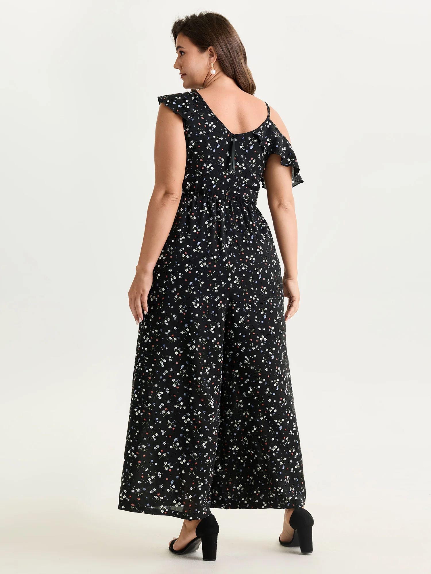 Floral Print One-Shoulder Ruffled Jumpsuit - Image 4