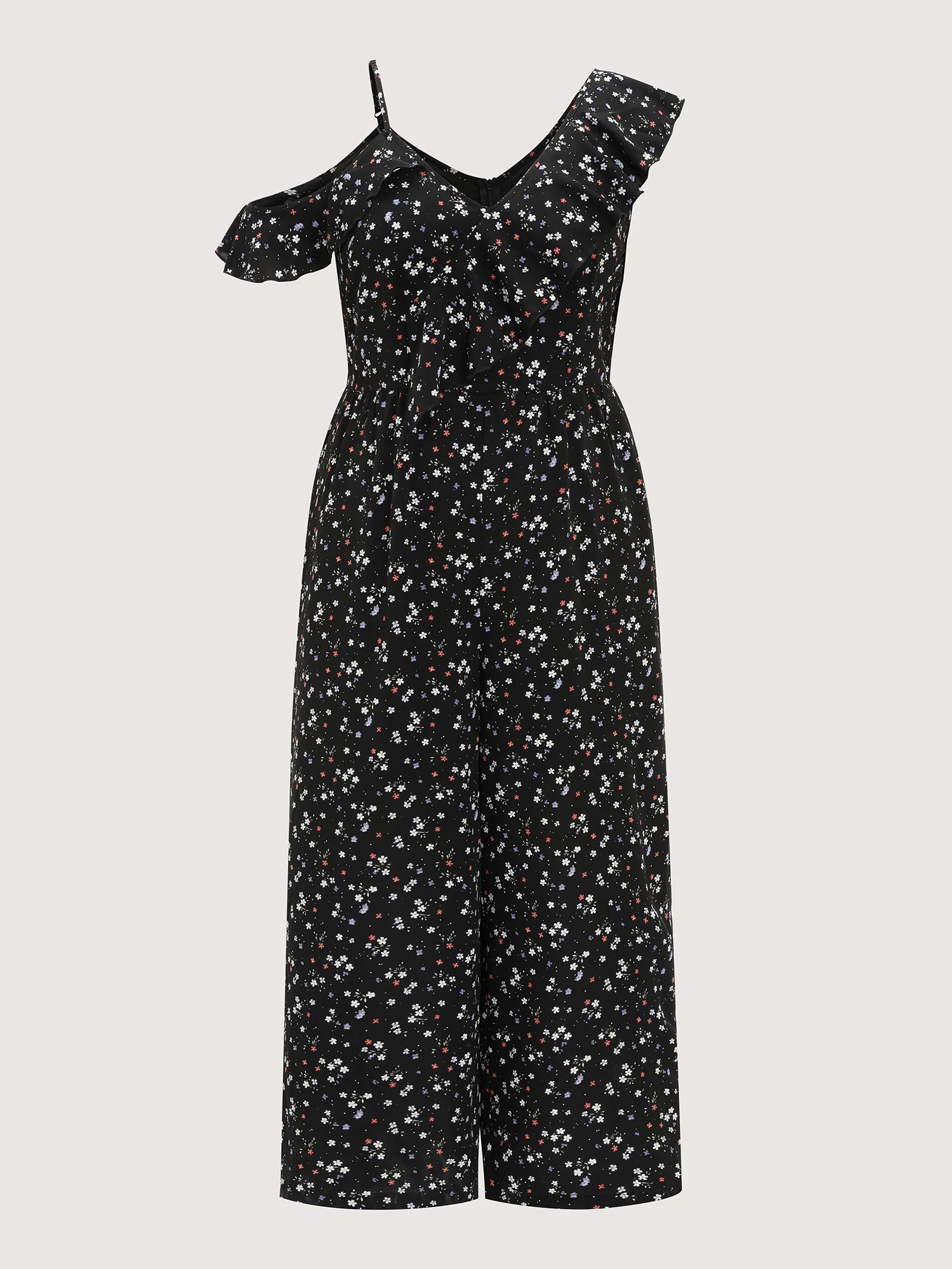 Floral Print One-Shoulder Ruffled Jumpsuit - Image 7