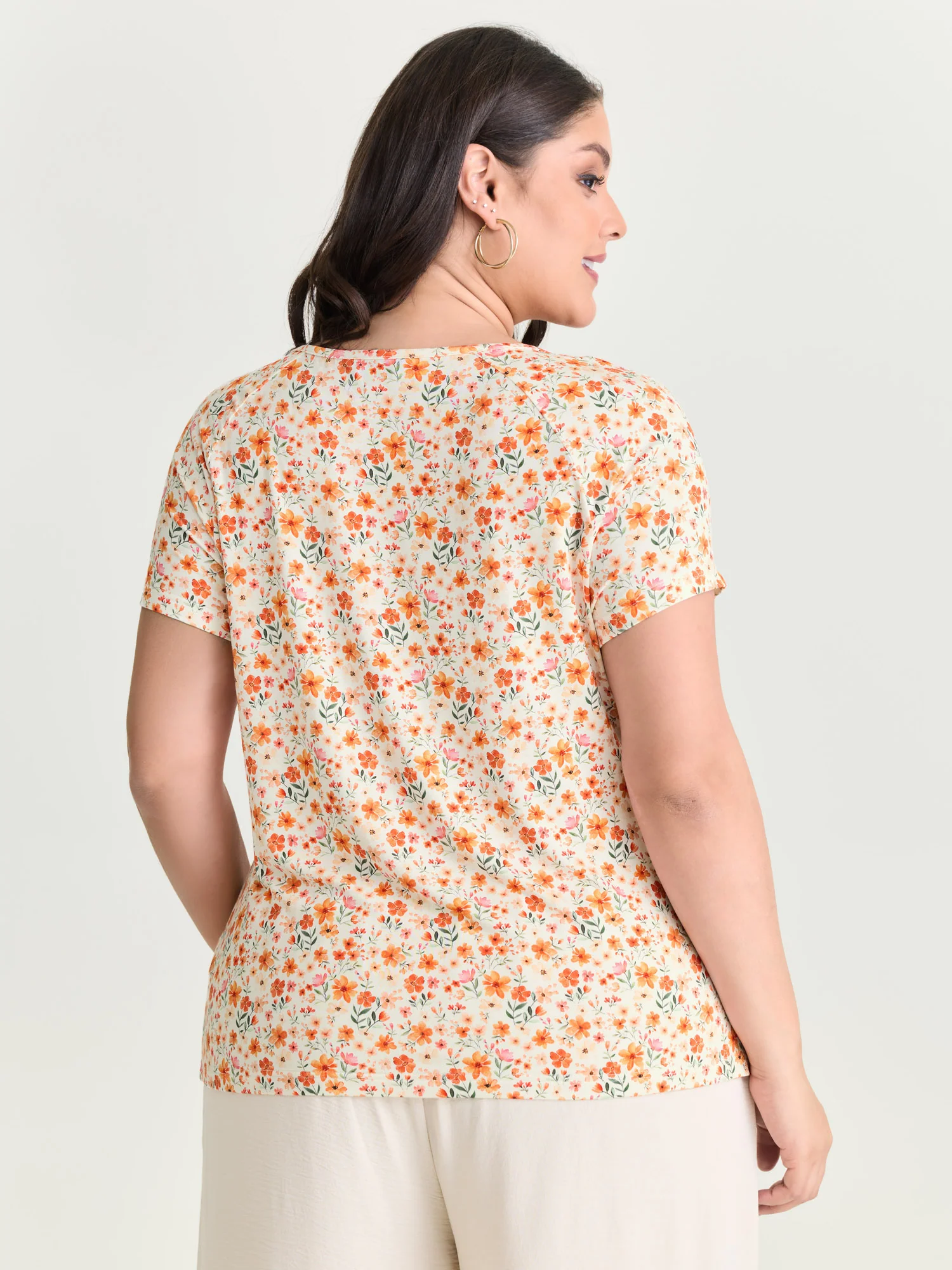 Floral Print Overlap Pleats Knit Top - Image 4