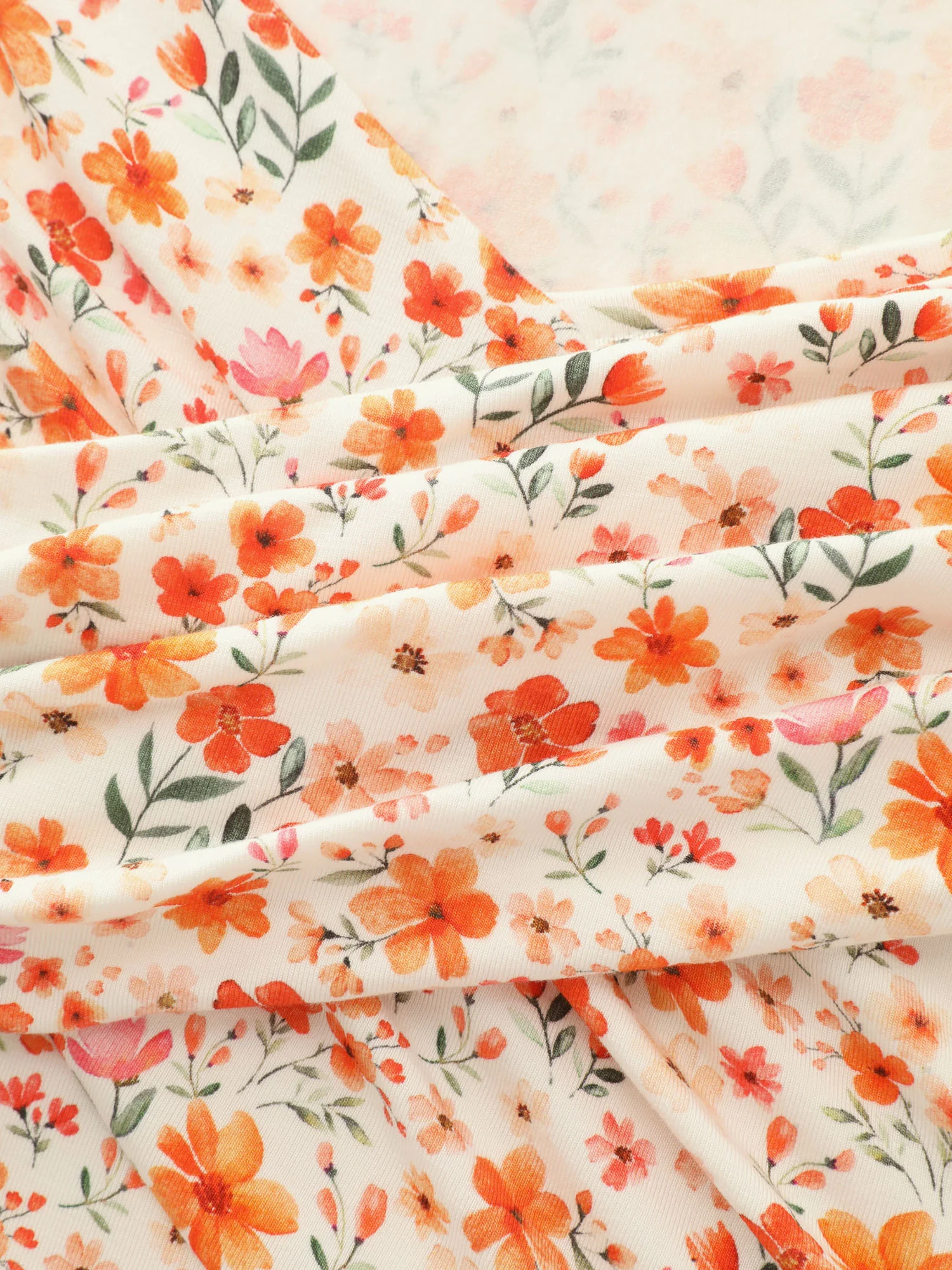 Floral Print Overlap Pleats Knit Top - Image 5