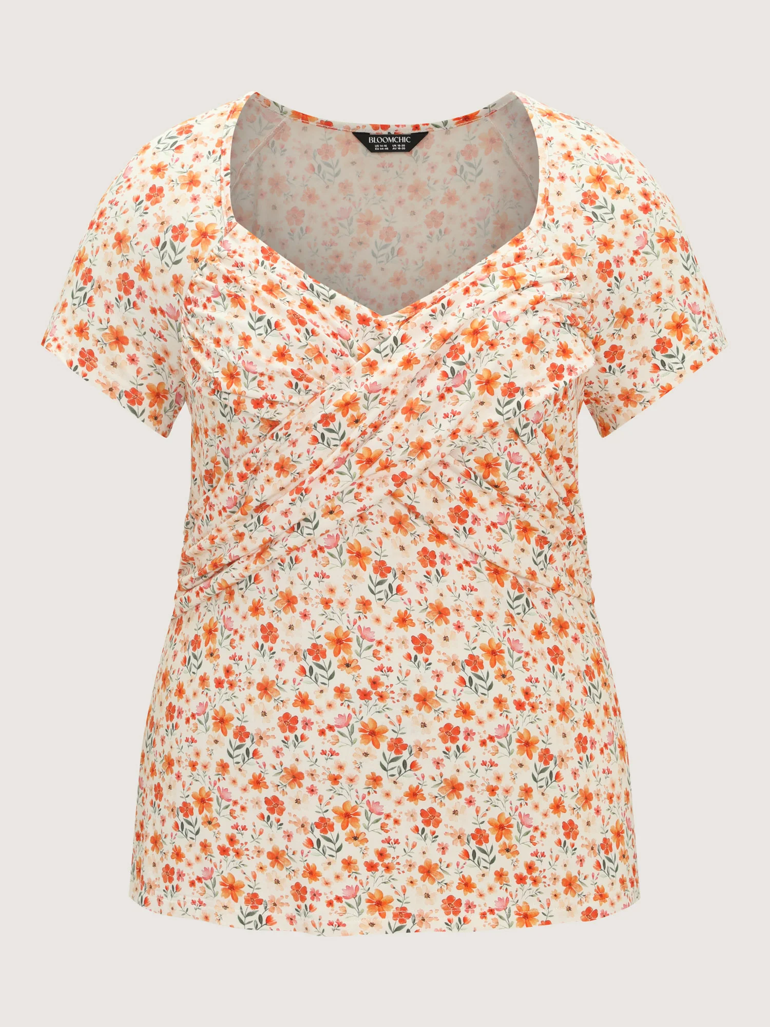 Floral Print Overlap Pleats Knit Top - Image 6