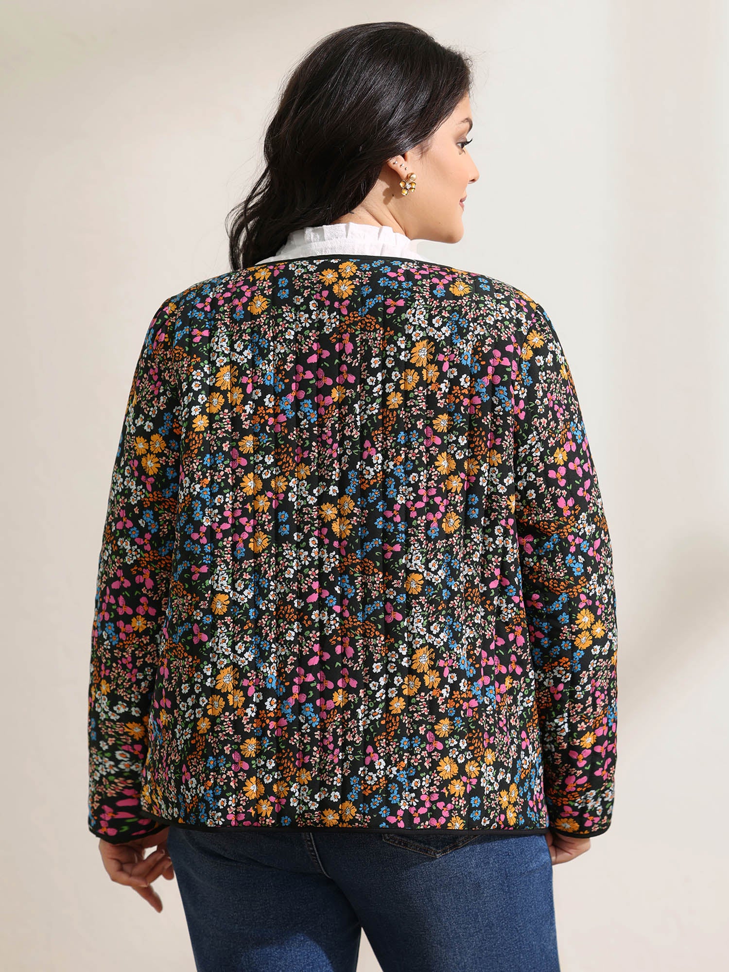 Floral Print Pocket Quilted Jacket - Image 5