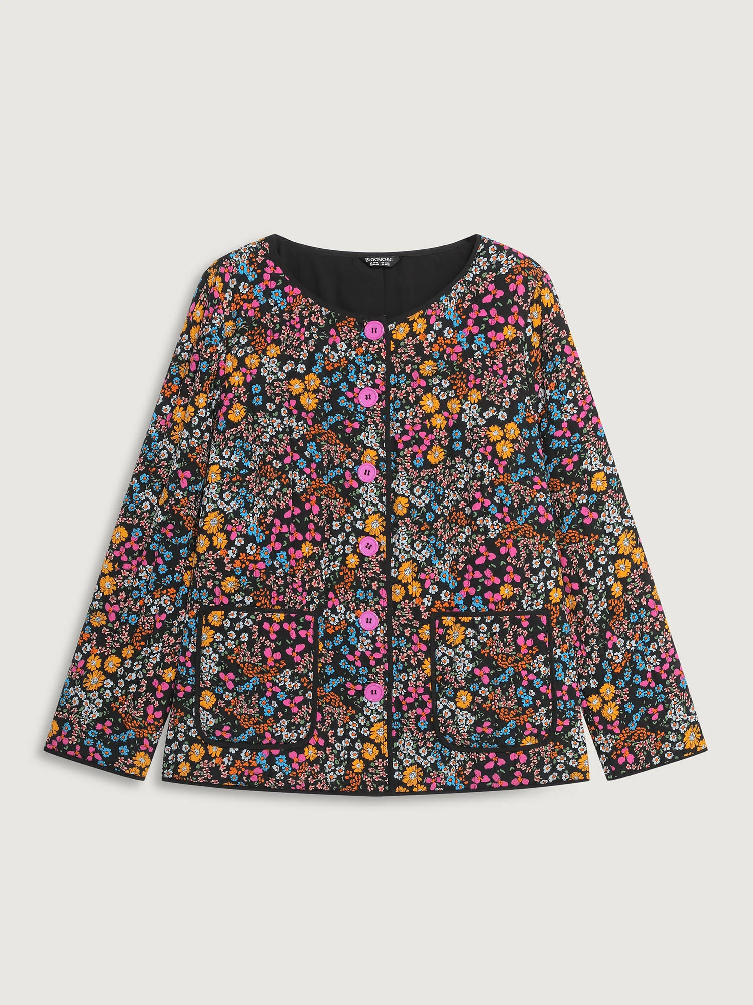 Floral Print Pocket Quilted Jacket - Image 8