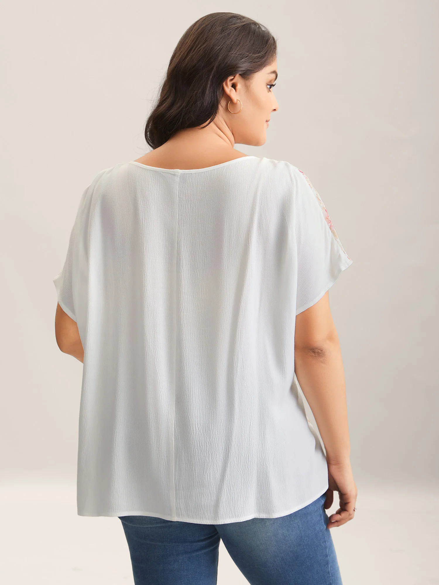 Floral Print Panel Sheer Keyhole Blouse - Image 4