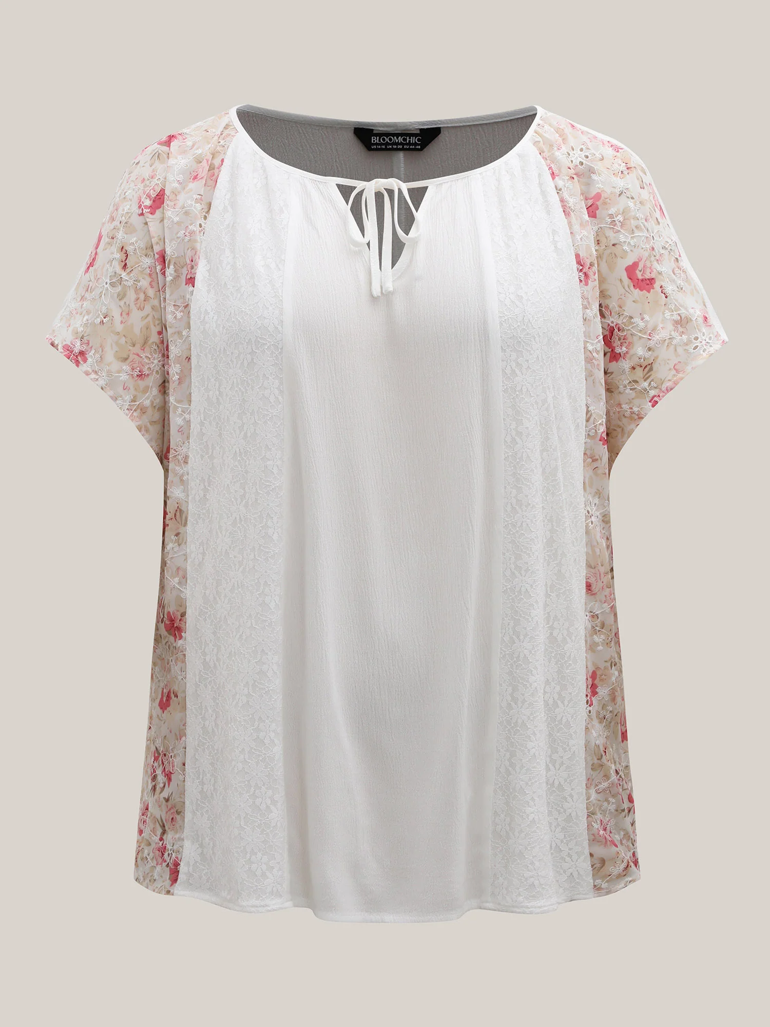 Floral Print Panel Sheer Keyhole Blouse - Image 5