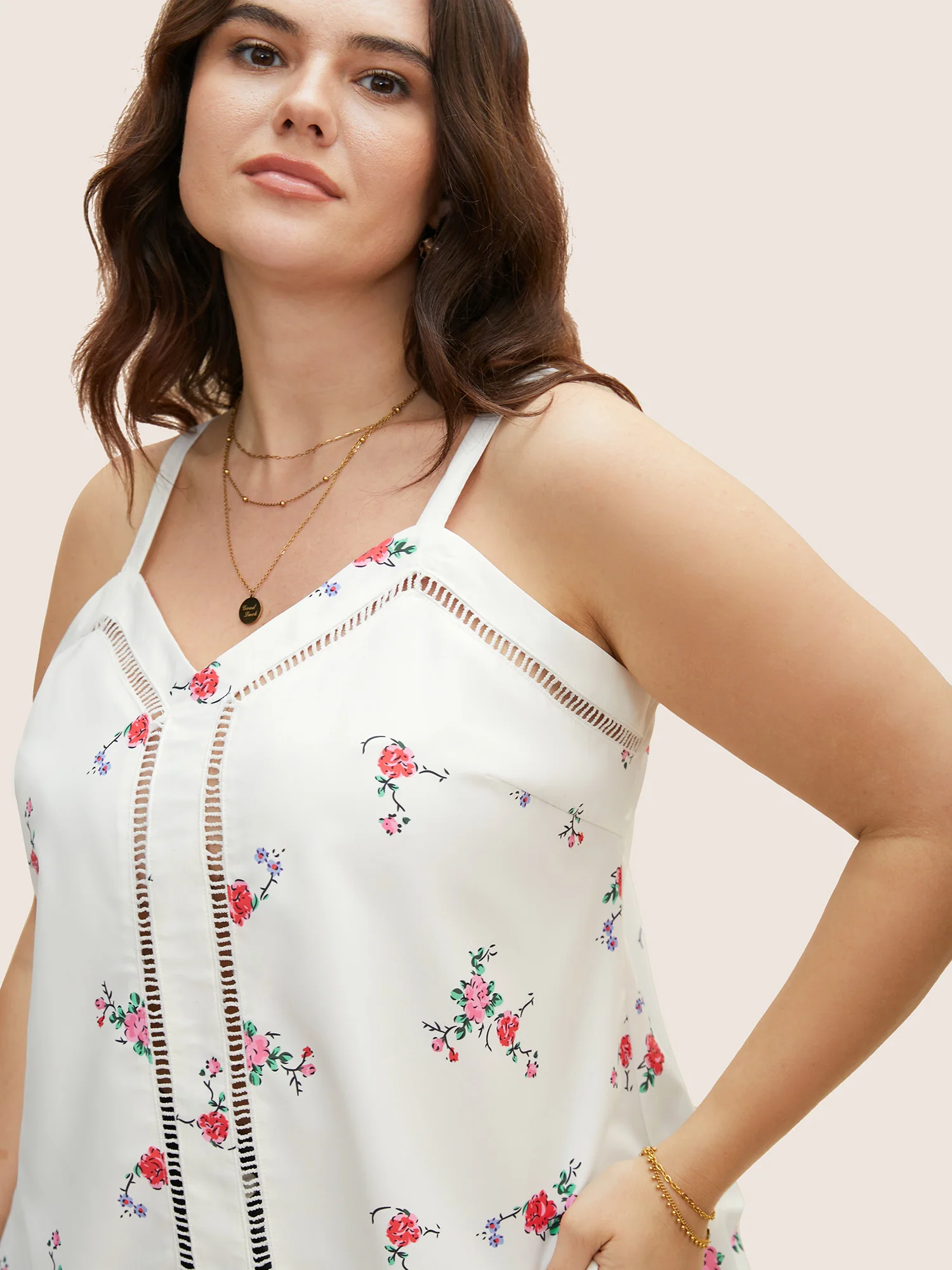 Floral Print Patchwork Cut Out Cami Top - Image 4