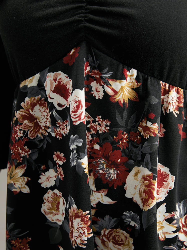 Floral Print Patchwork Ruched T-shirt - Image 7