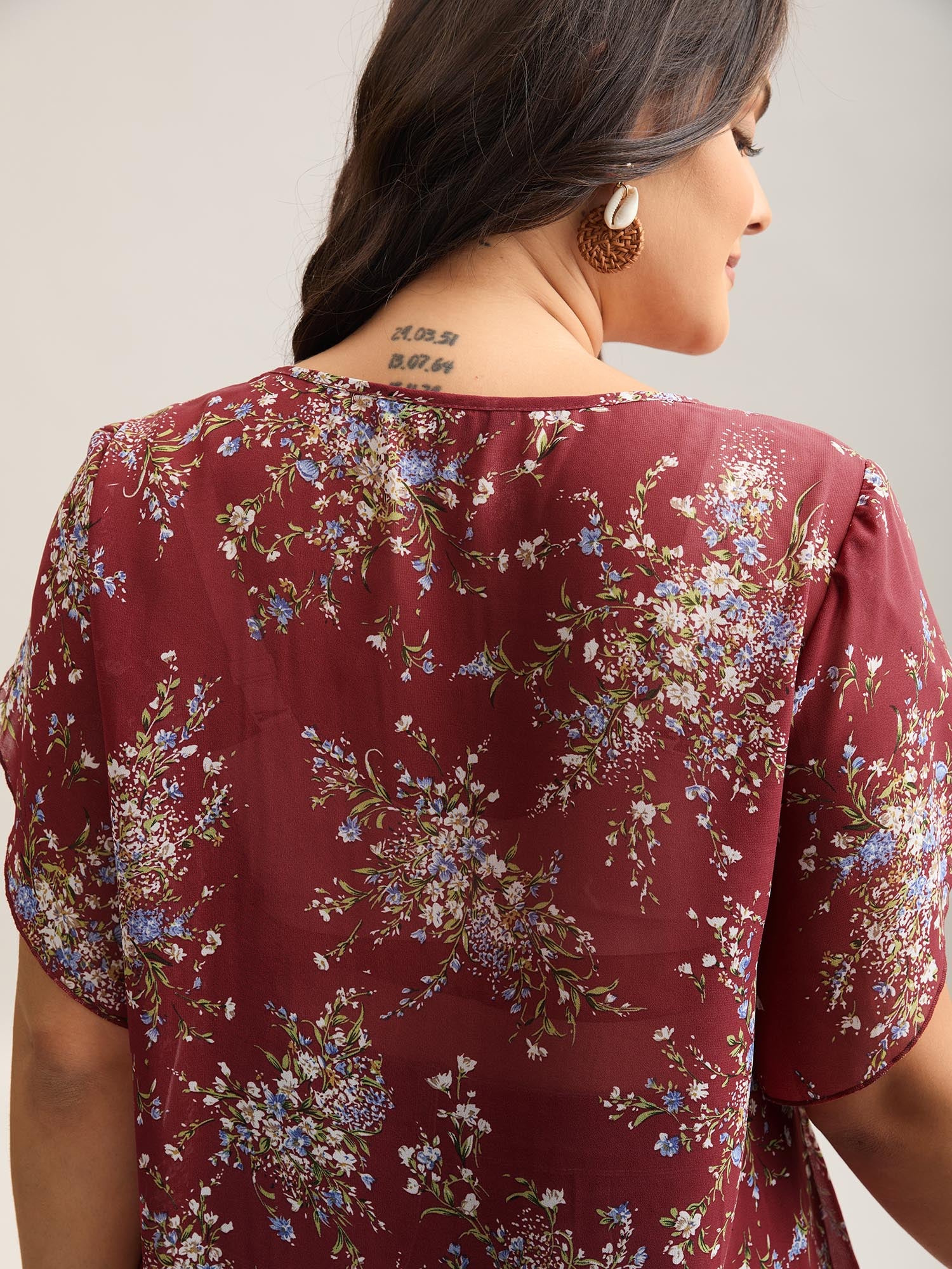 Floral Print Petal Sleeve Layered Blouse - Image 5