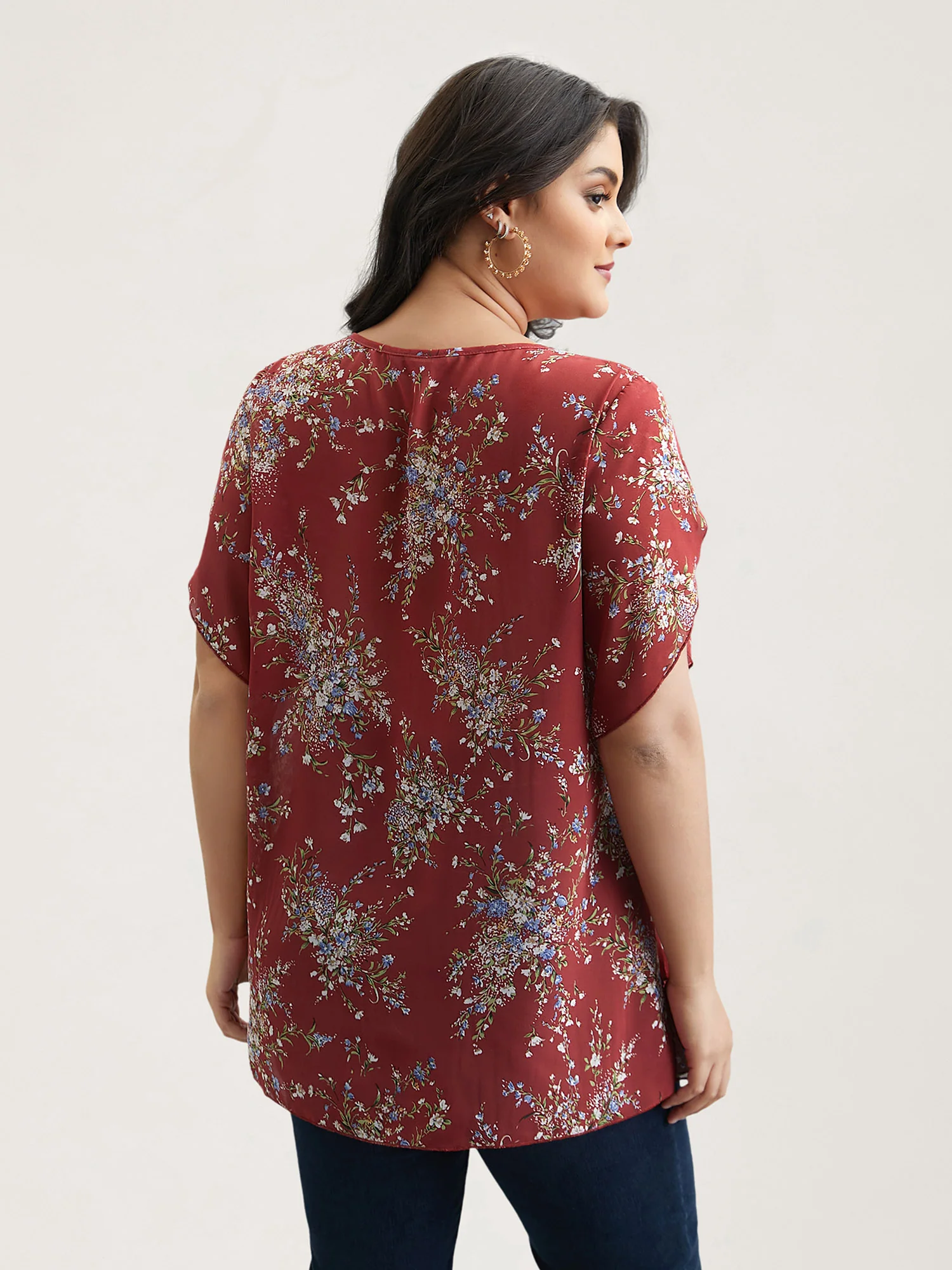 Floral Print Petal Sleeve Layered Blouse - Image 6