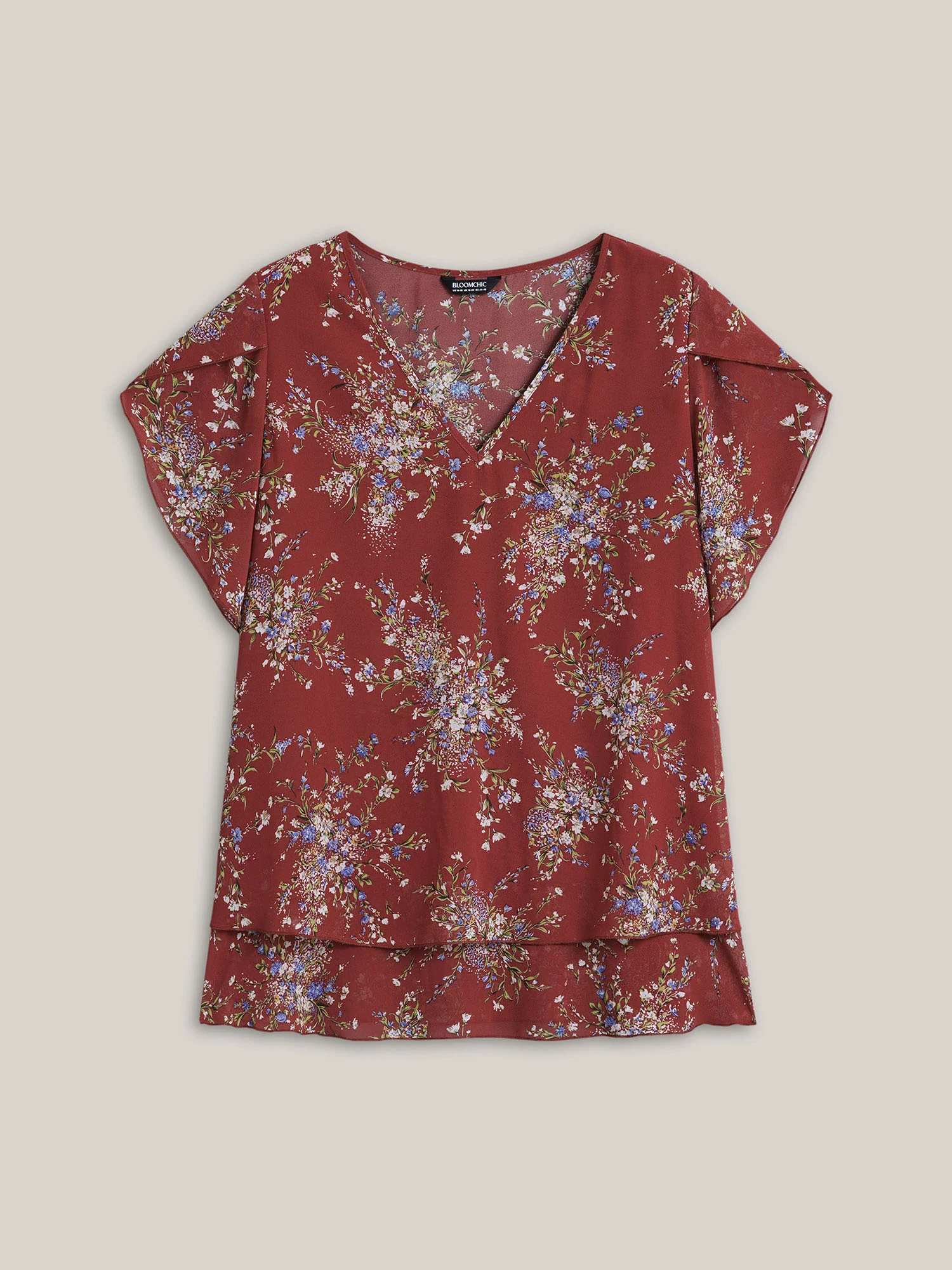 Floral Print Petal Sleeve Layered Blouse - Image 9