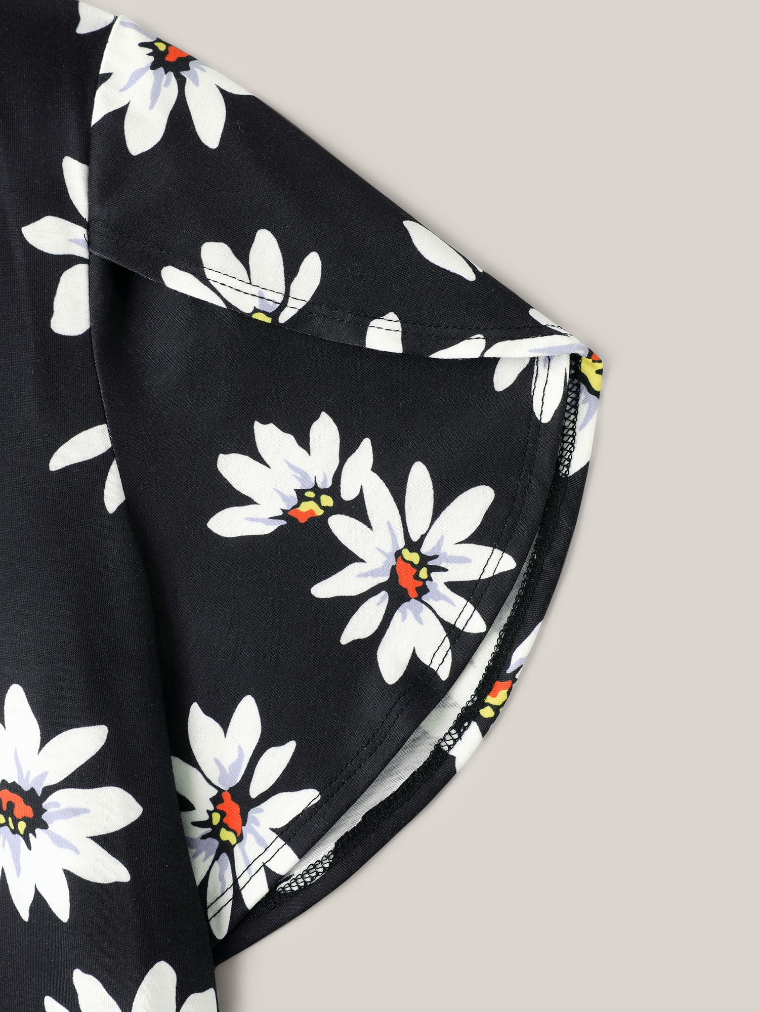 Floral Print Petal Sleeve Plain Knit Top - Image 6