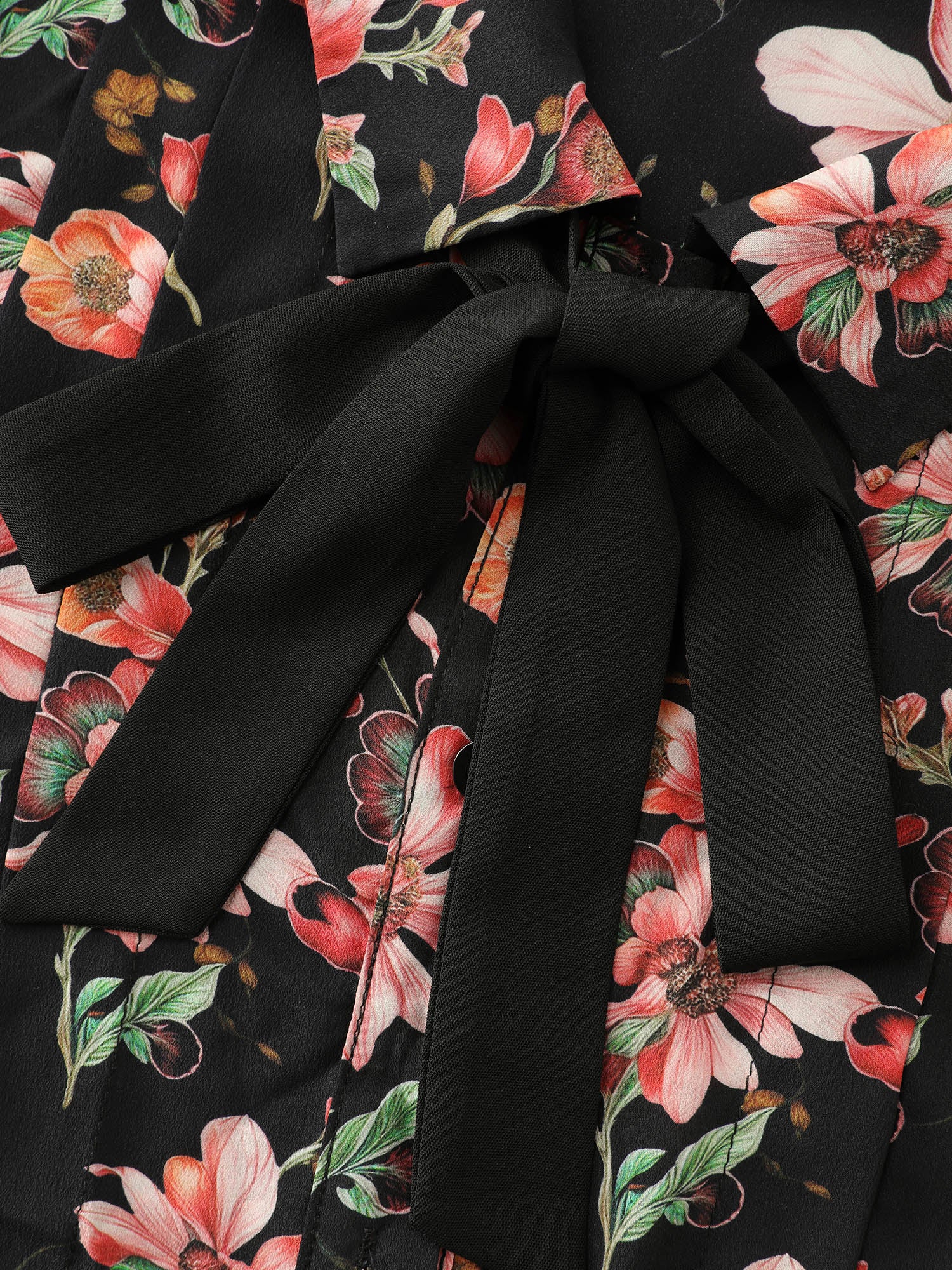 Floral Print Pleated Bow Button-Down Shirt - Image 5