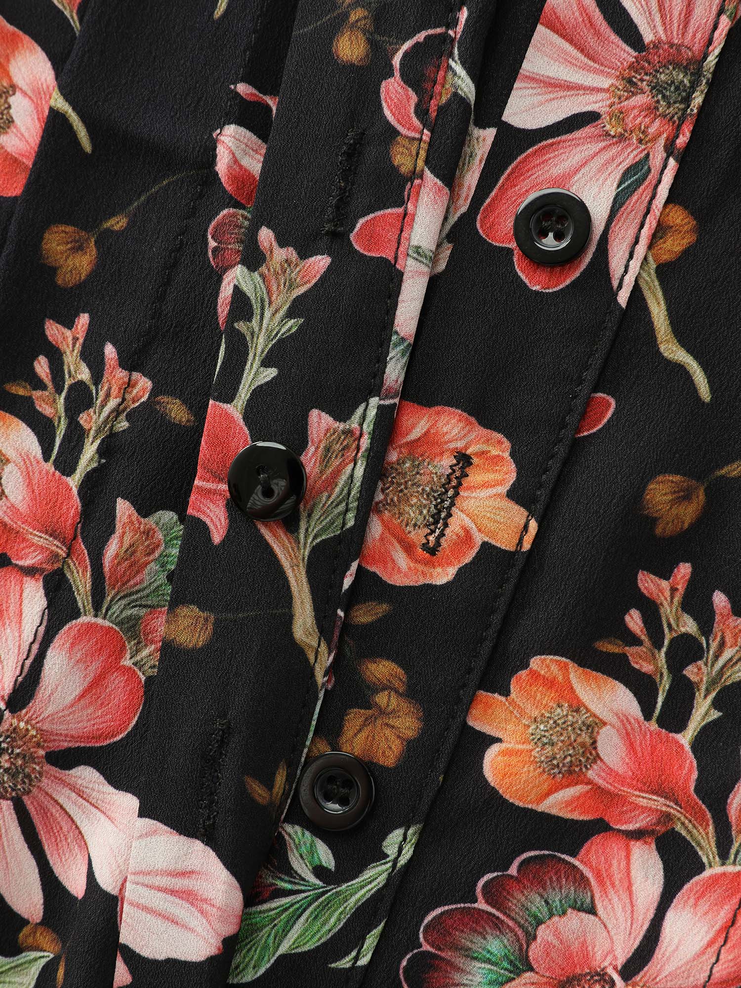 Floral Print Pleated Bow Button-Down Shirt - Image 6