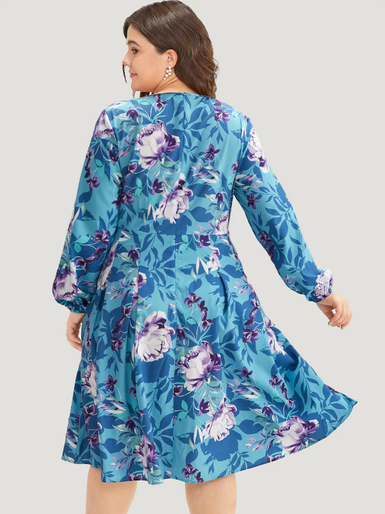 Floral Print Pleated Flutter Zipper Dress - Image 2