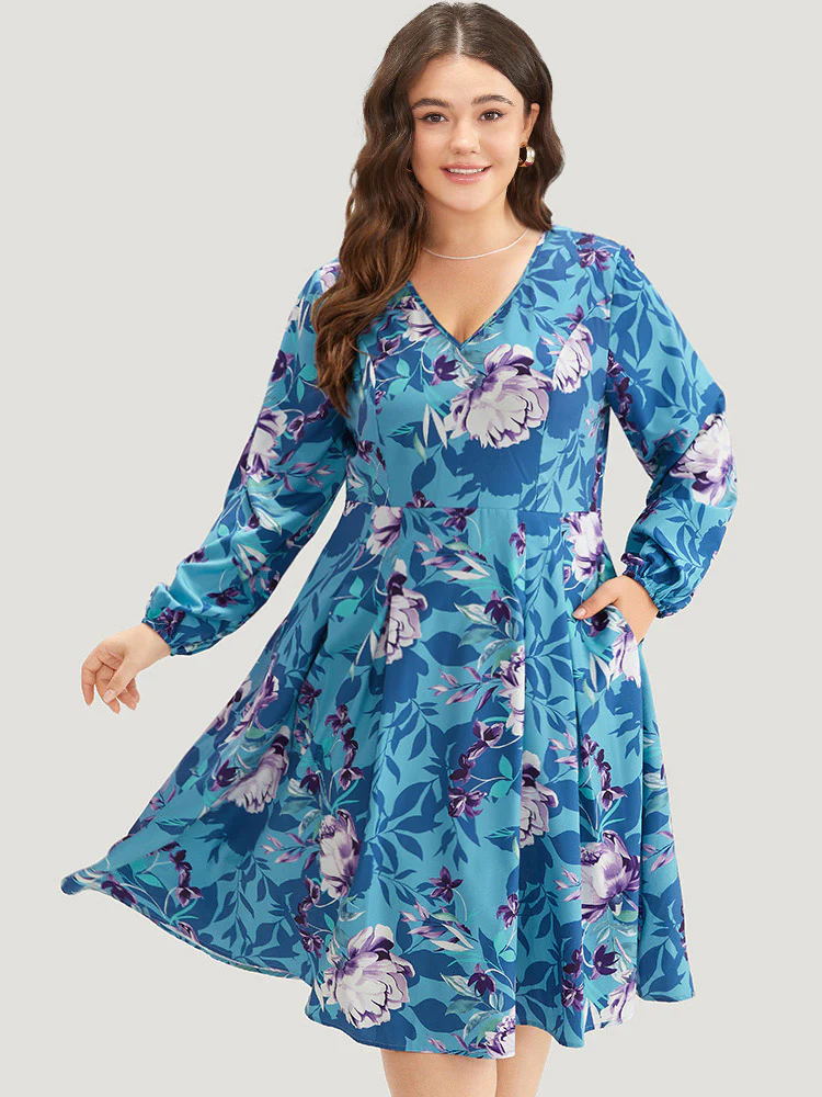 Floral Print Pleated Flutter Zipper Dress - Image 3