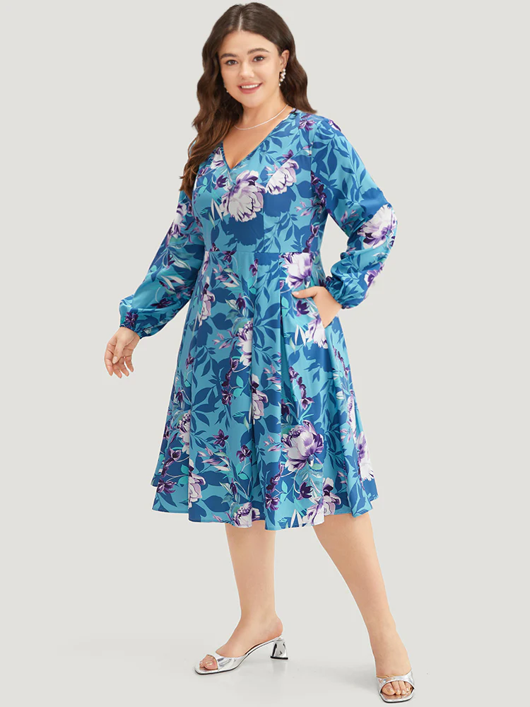 Floral Print Pleated Flutter Zipper Dress - Image 4