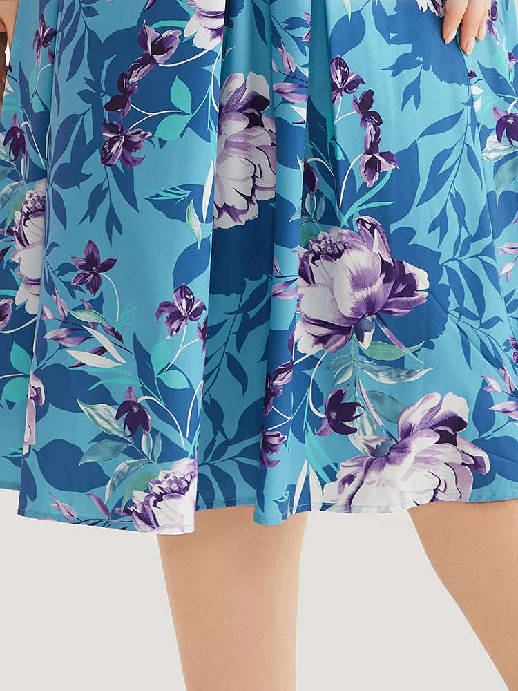 Floral Print Pleated Flutter Zipper Dress - Image 6