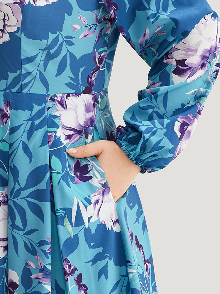 Floral Print Pleated Flutter Zipper Dress - Image 7