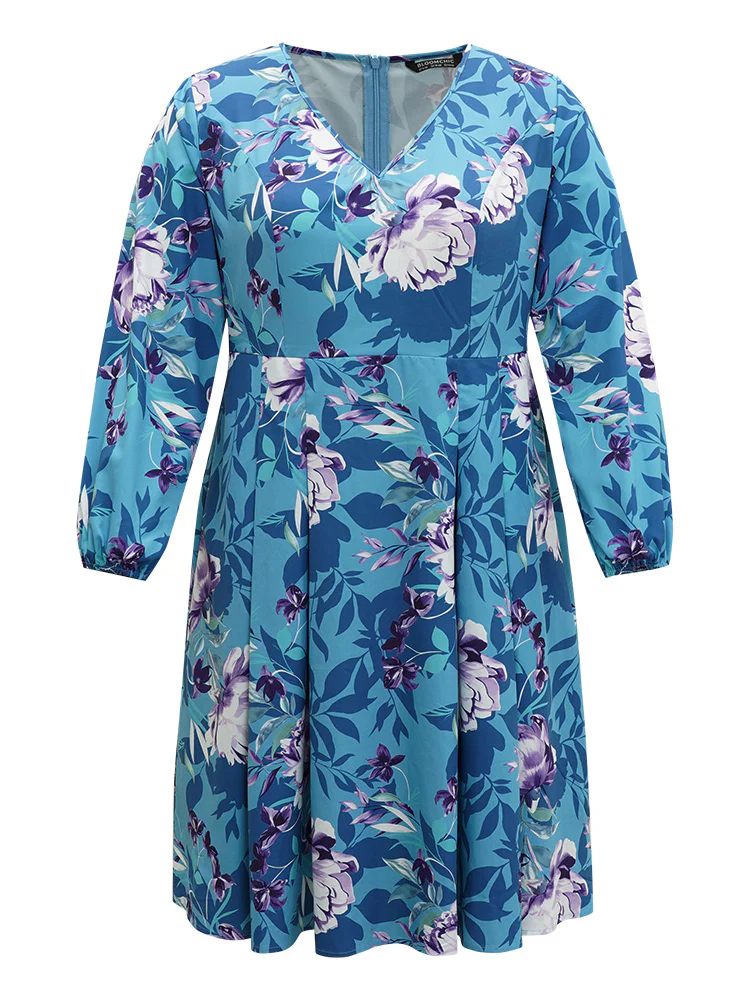 Floral Print Pleated Flutter Zipper Dress - Image 8