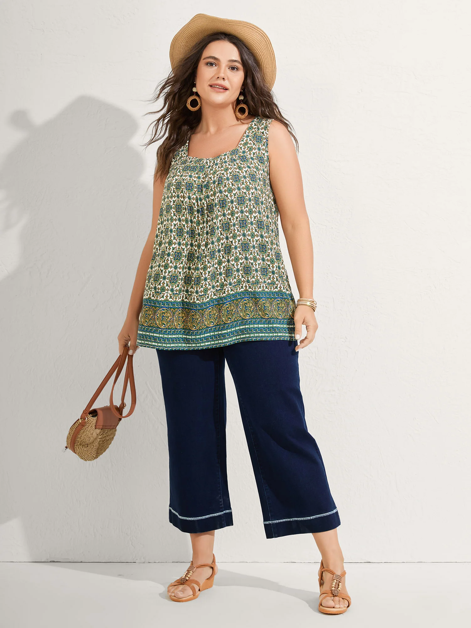 Floral Print Pleated Neckline Tank Top - Image 2