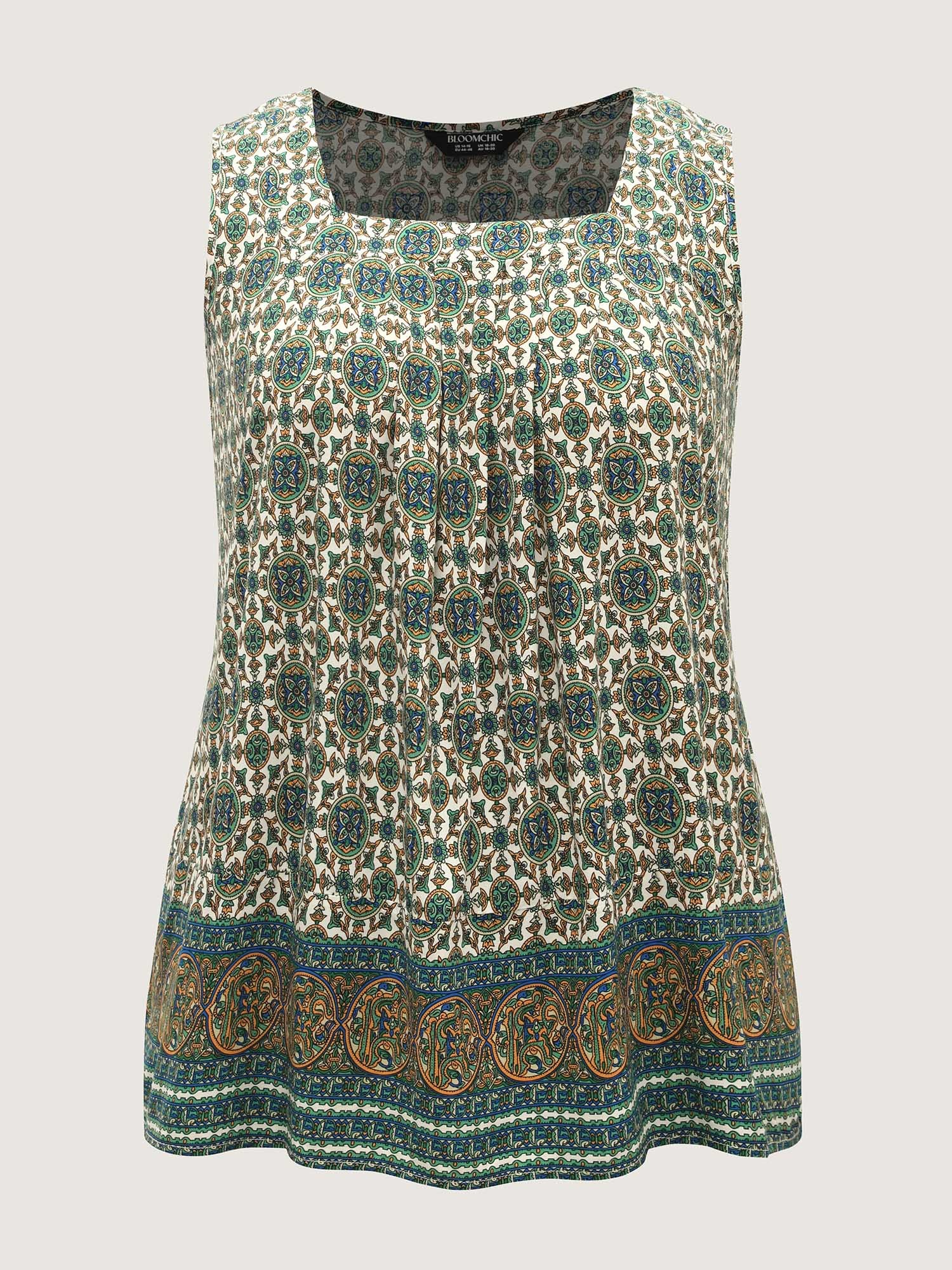 Floral Print Pleated Neckline Tank Top - Image 8