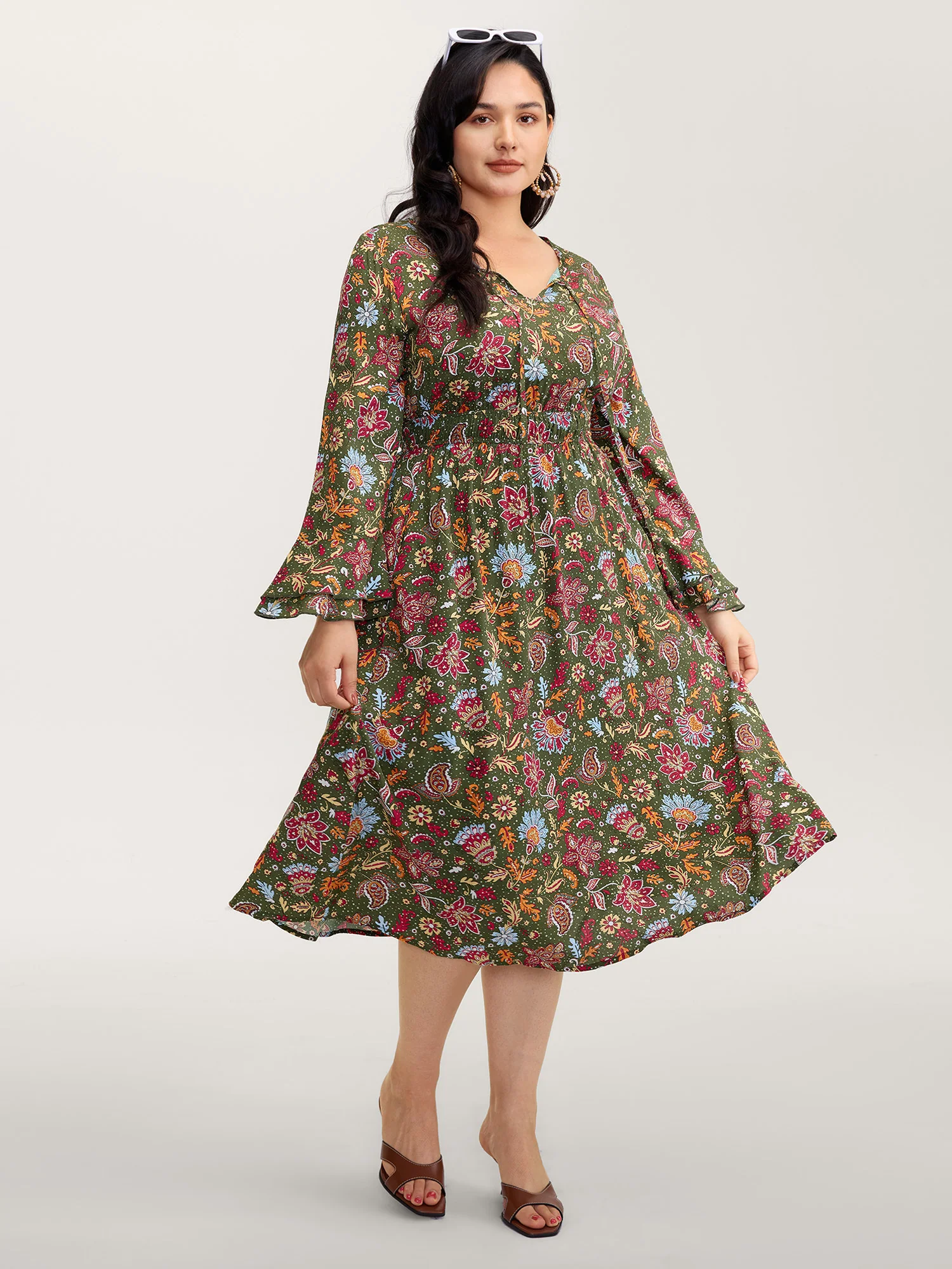 Floral Print Pleated Waist Maxi Dress - Image 3