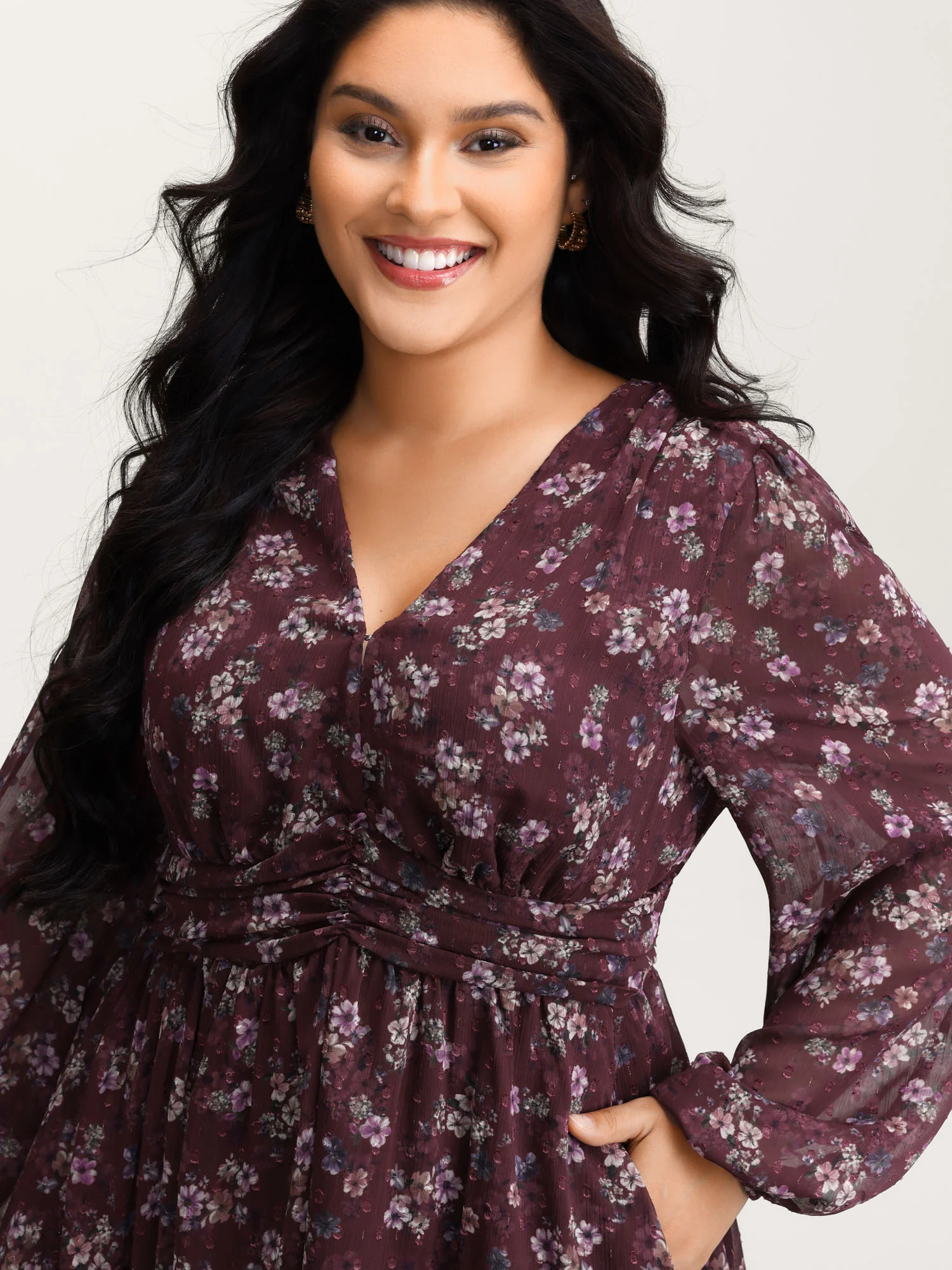 Floral Print Pleated Waist Mini Dress - Image 2
