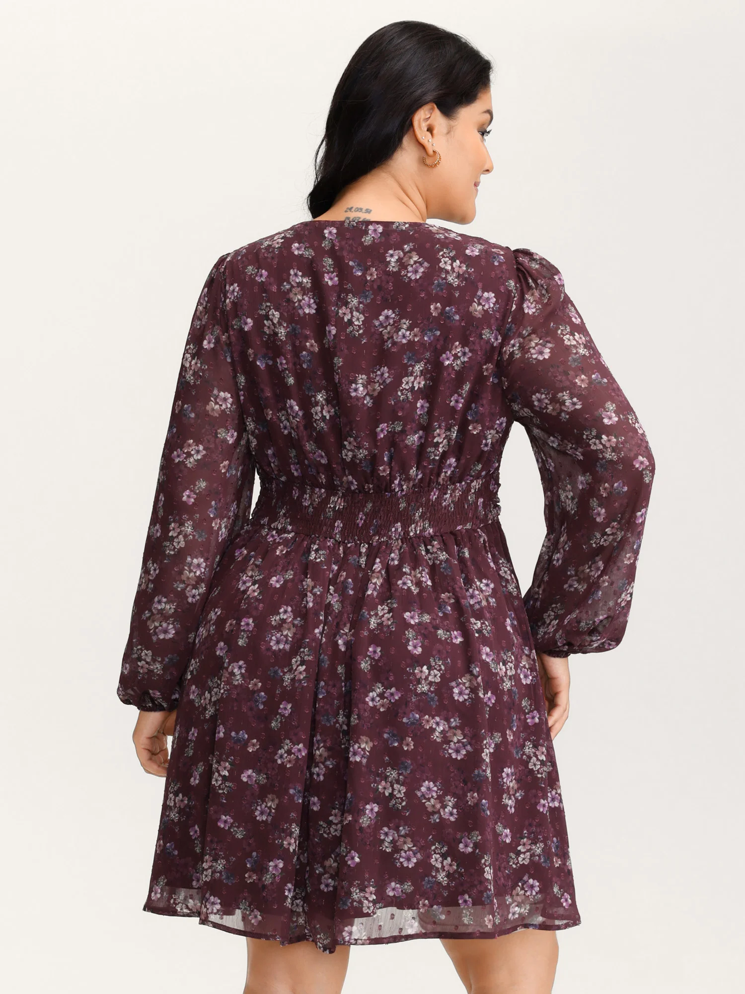 Floral Print Pleated Waist Mini Dress - Image 5