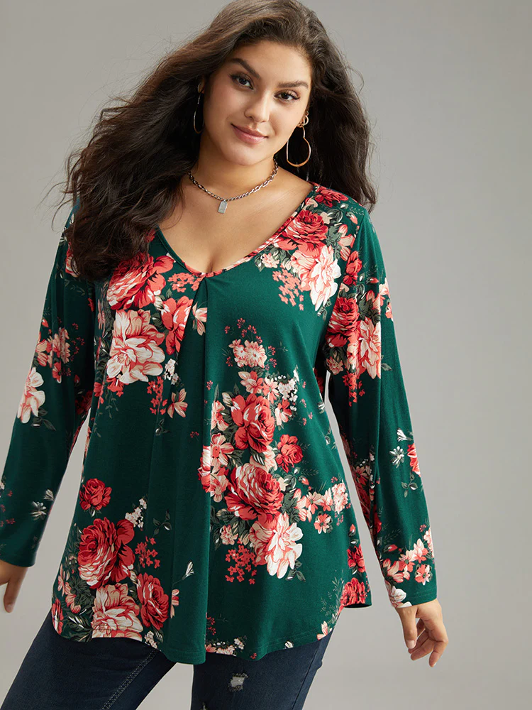 Floral Print Plicated Detail Flutter T-shirt - Image 3