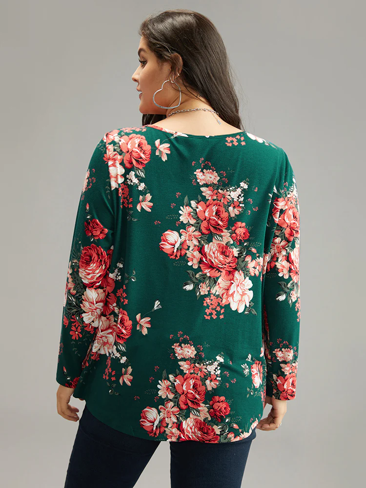 Floral Print Plicated Detail Flutter T-shirt - Image 5