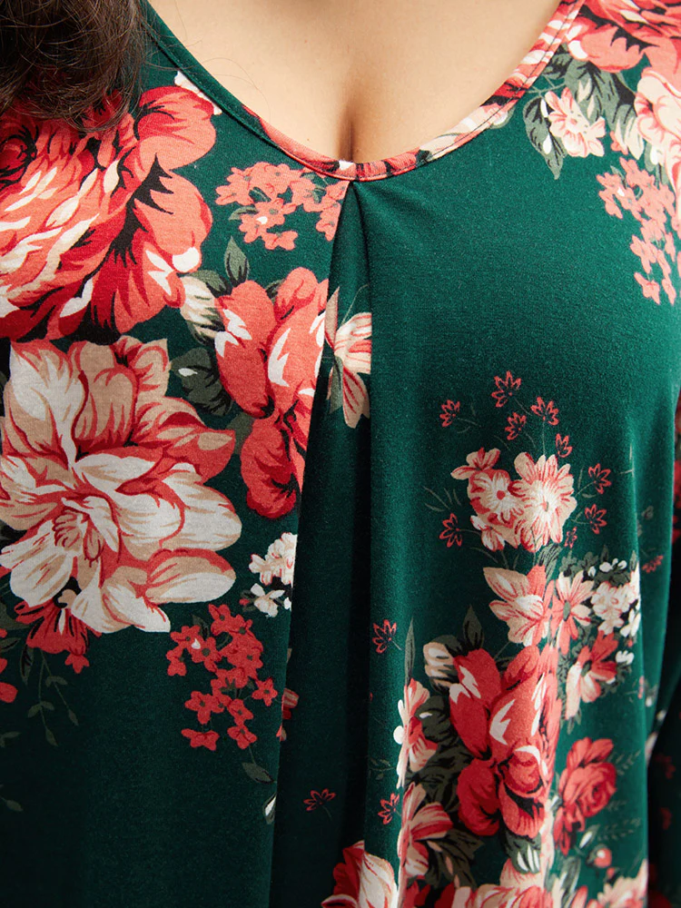 Floral Print Plicated Detail Flutter T-shirt - Image 6