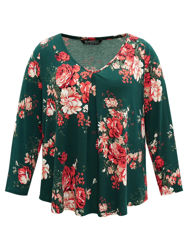 Floral Print Plicated Detail Flutter T-shirt - Image 7