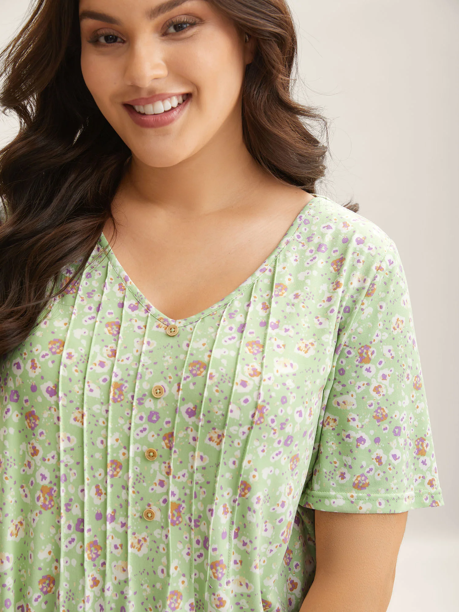 Floral Print Plicated Detail T-Shirt - Image 2