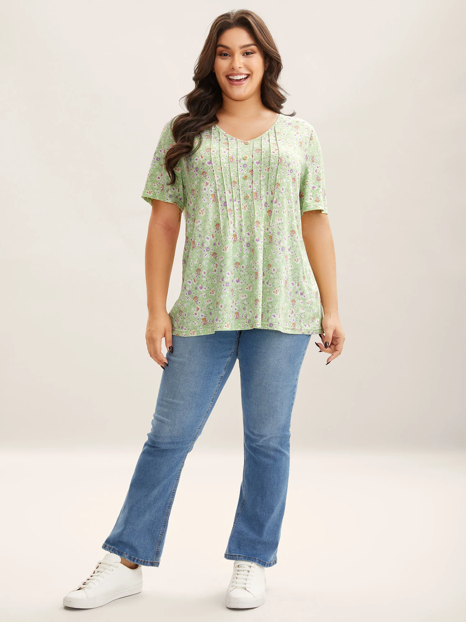 Floral Print Plicated Detail T-Shirt - Image 3