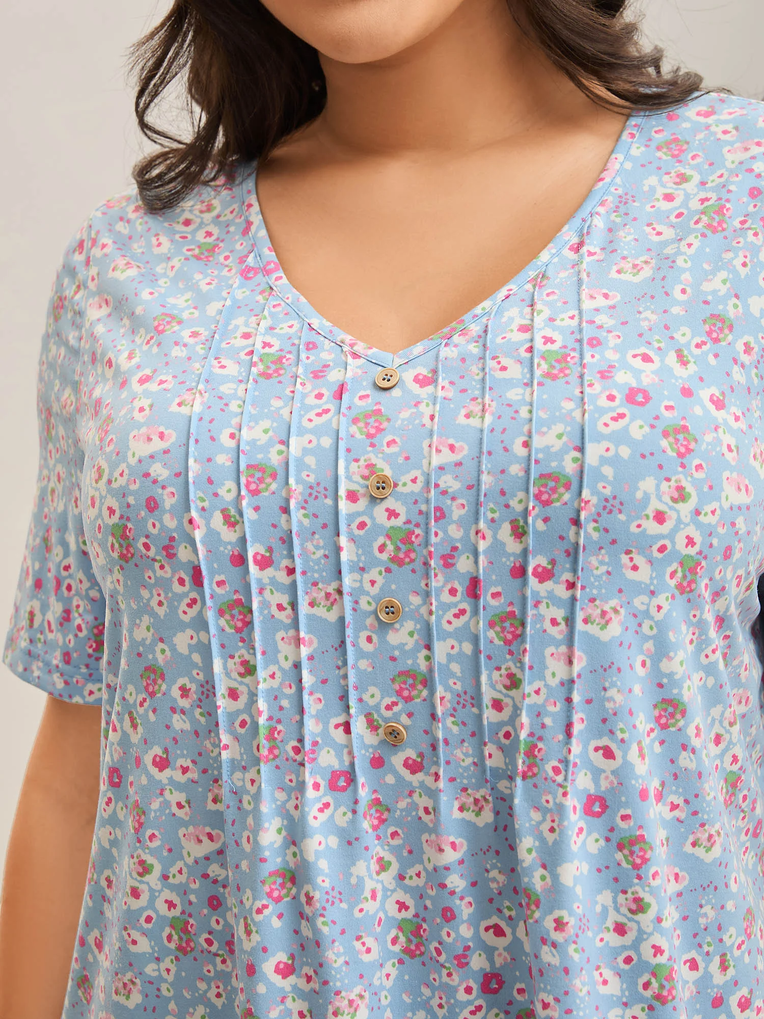 Floral Print Plicated Detail T-Shirt - Image 6