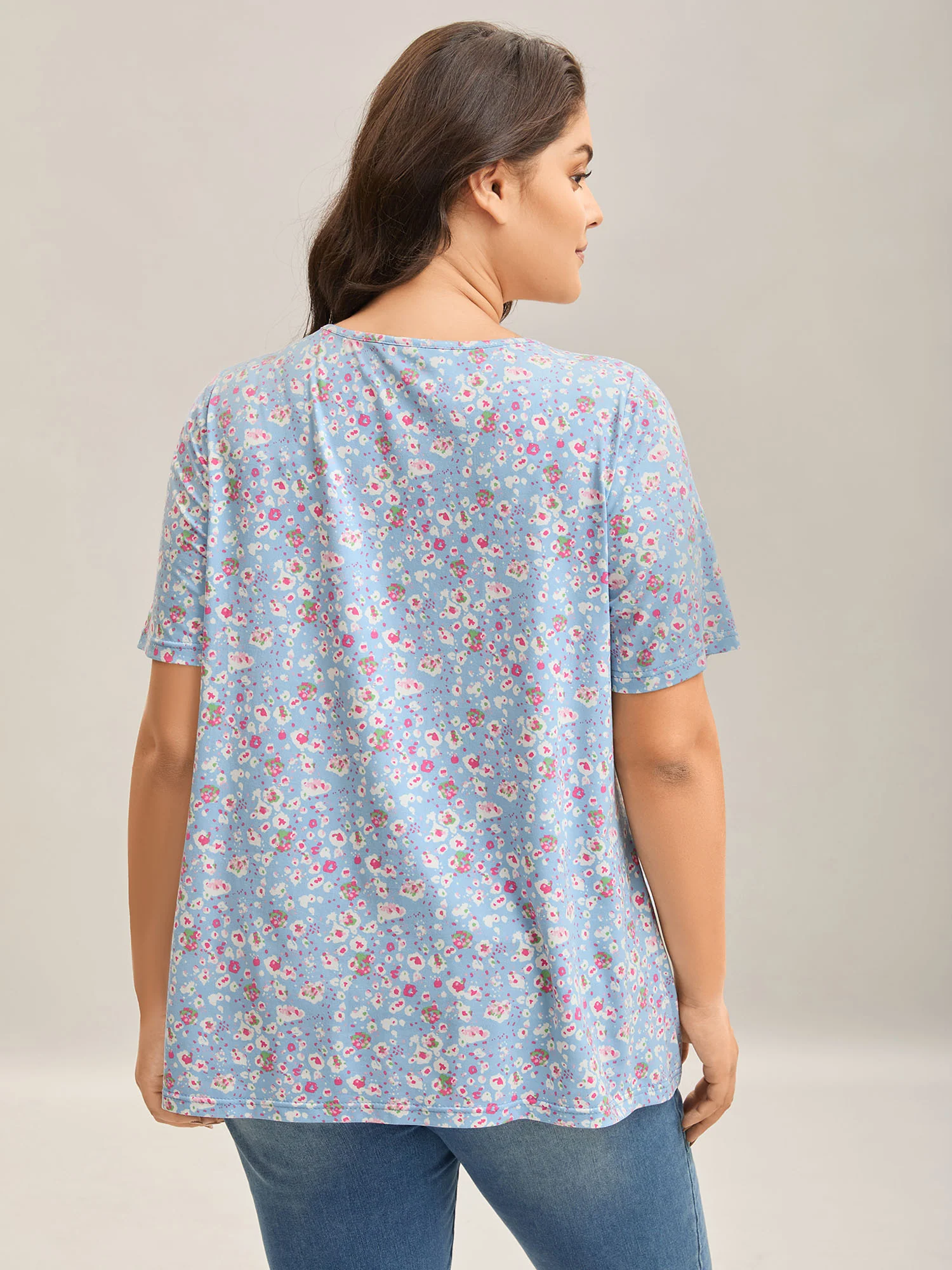 Floral Print Plicated Detail T-Shirt - Image 8