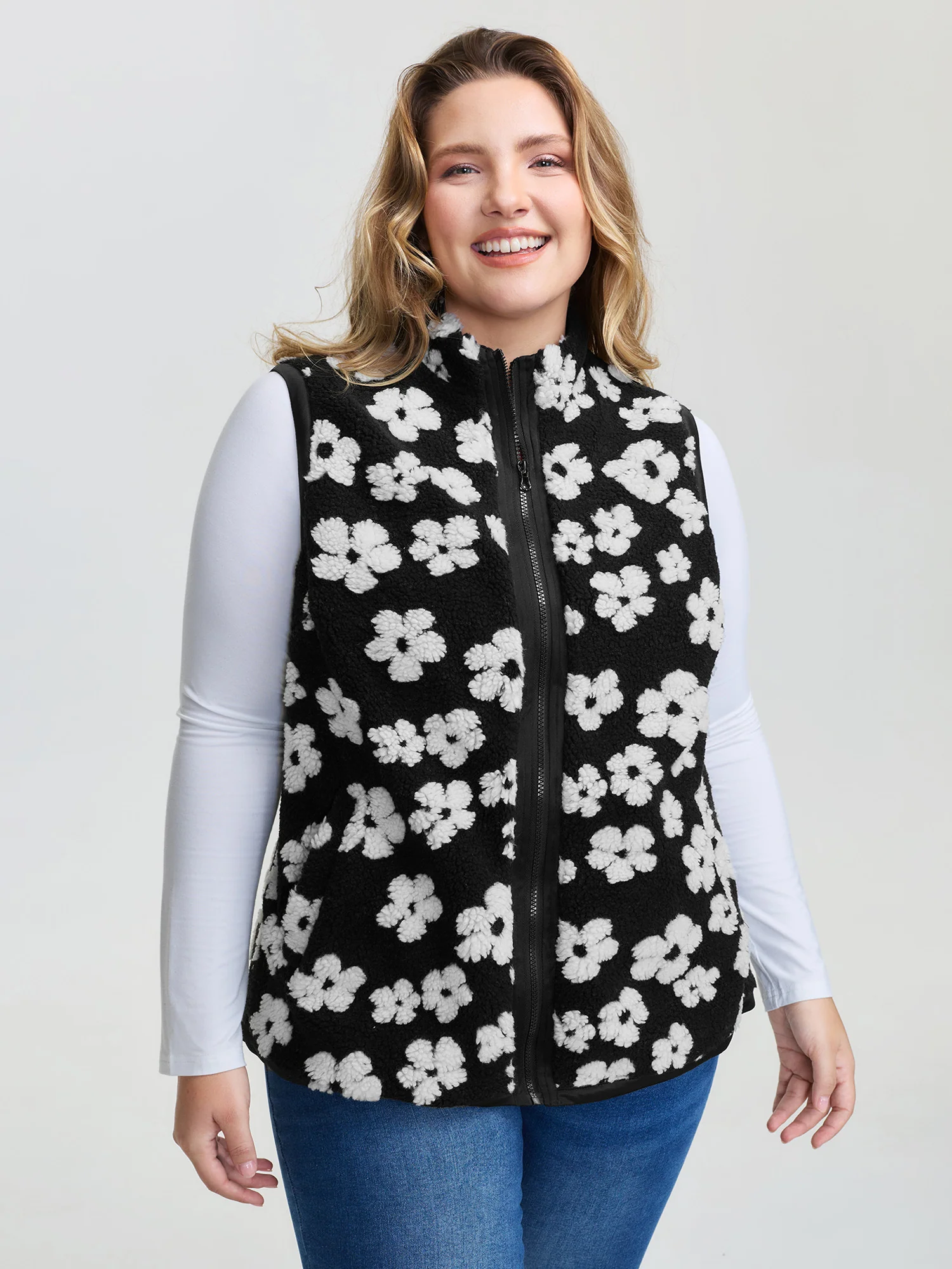 Floral Print Plush Reversible Vest - Image 2