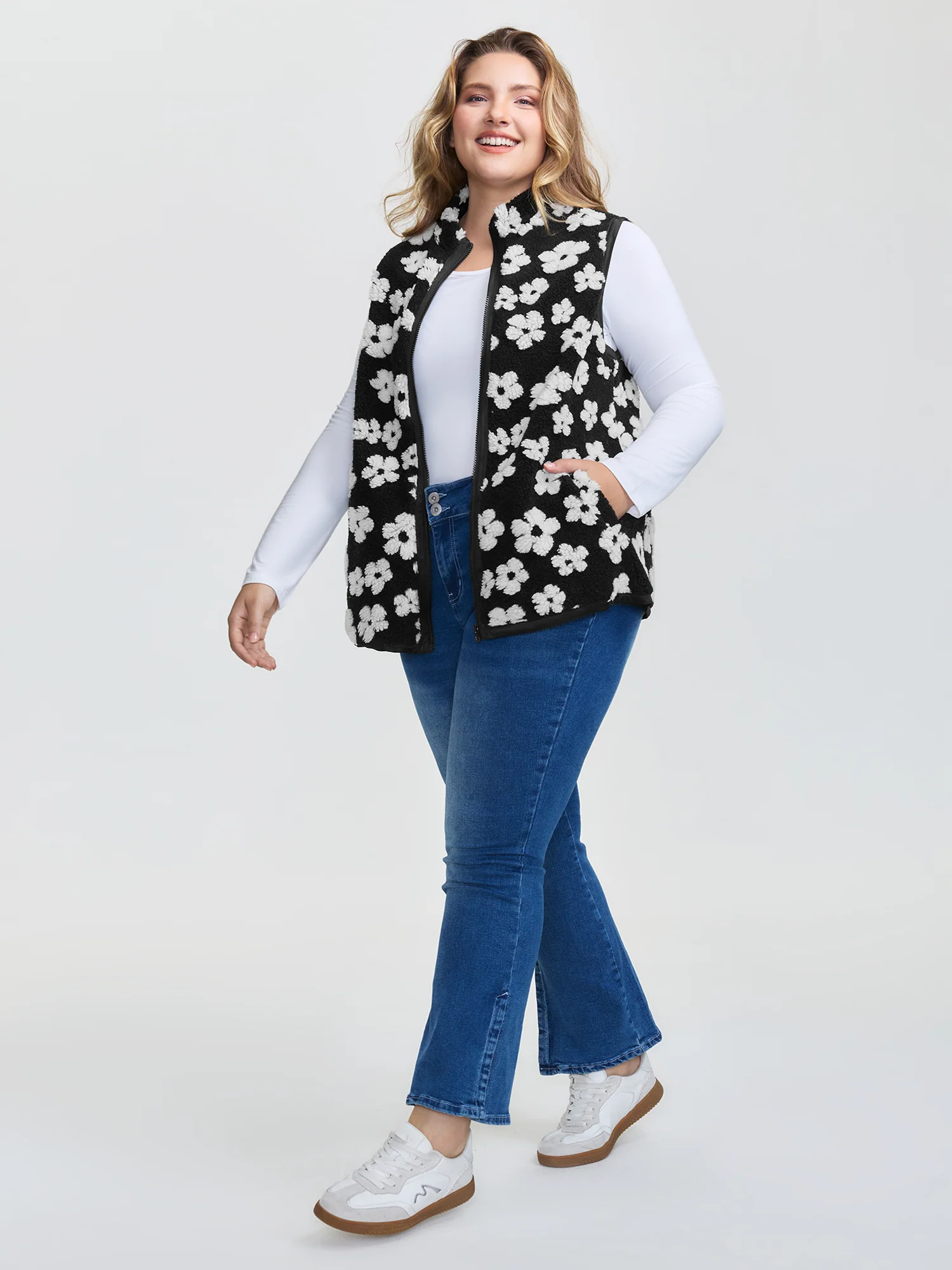 Floral Print Plush Reversible Vest - Image 3