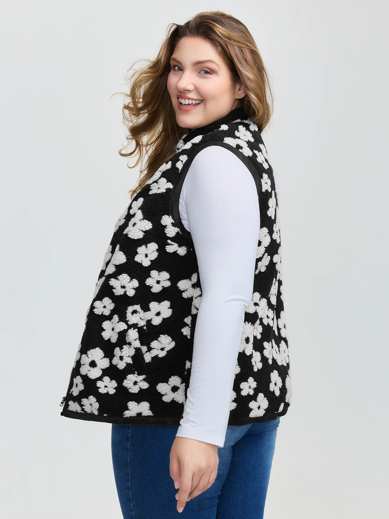 Floral Print Plush Reversible Vest - Image 4